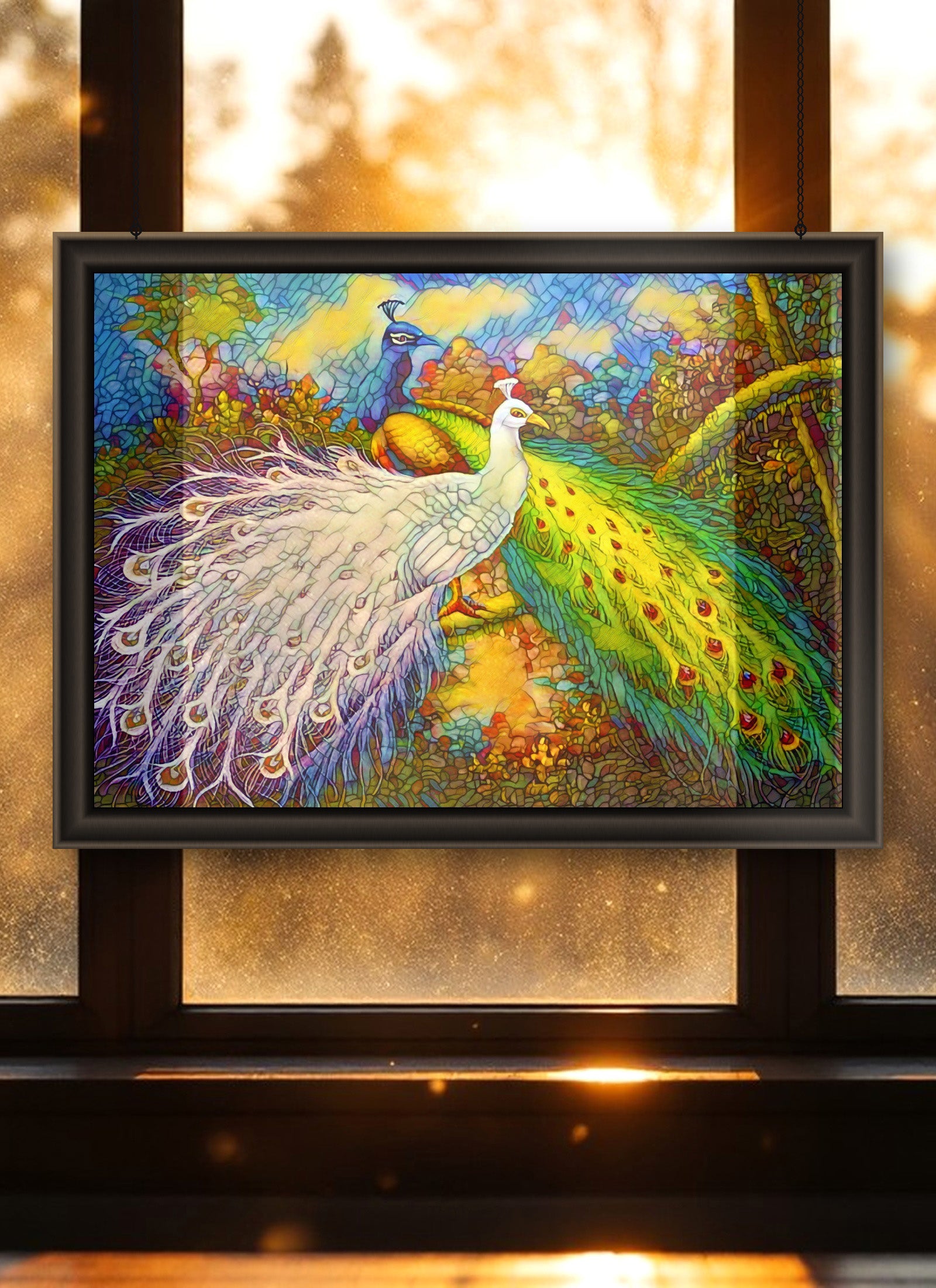 Peacocks Suncatcher | Handmade Stained Glass Style Window Art