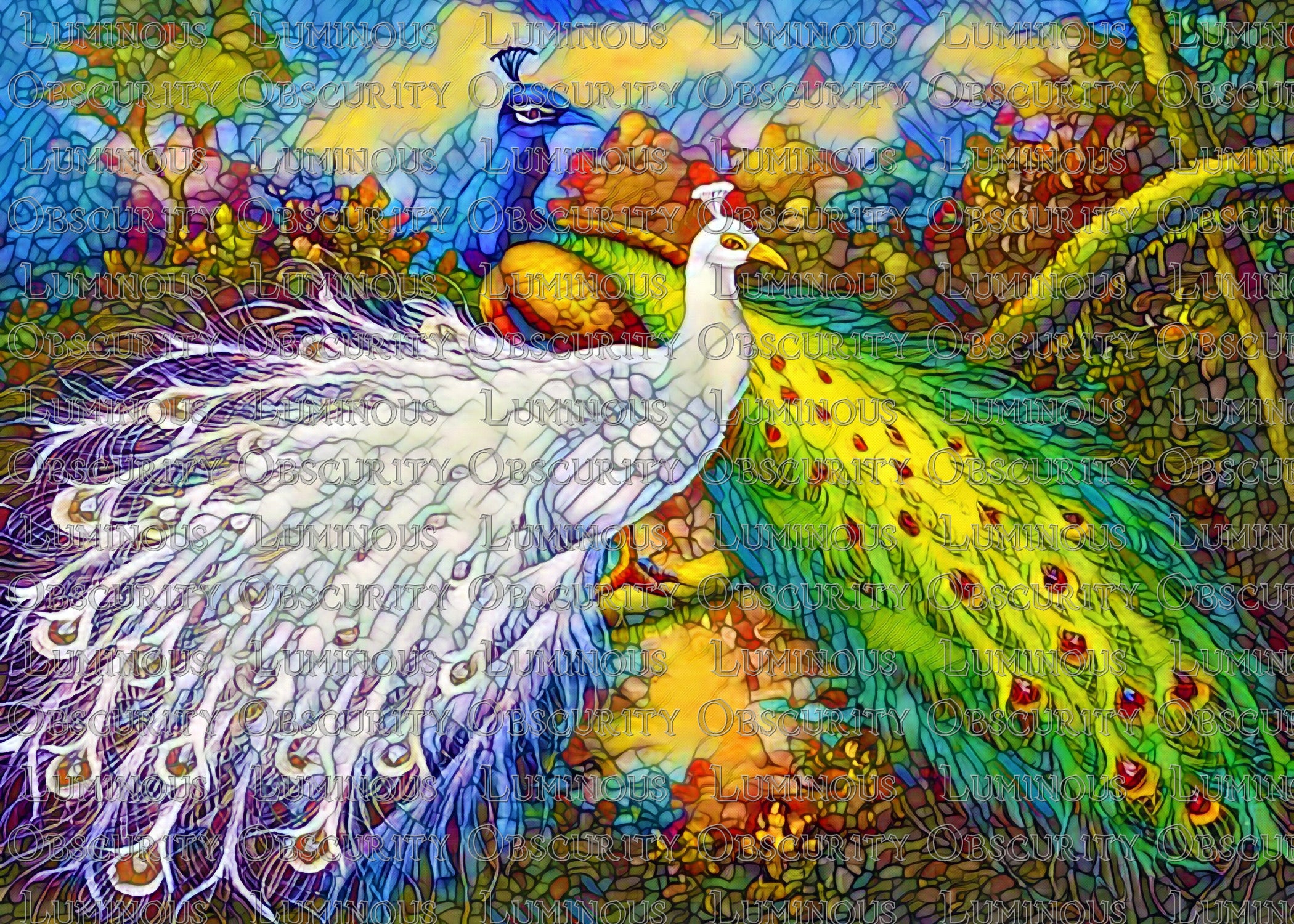 Peacocks Suncatcher | Handmade Stained Glass Style Window Art