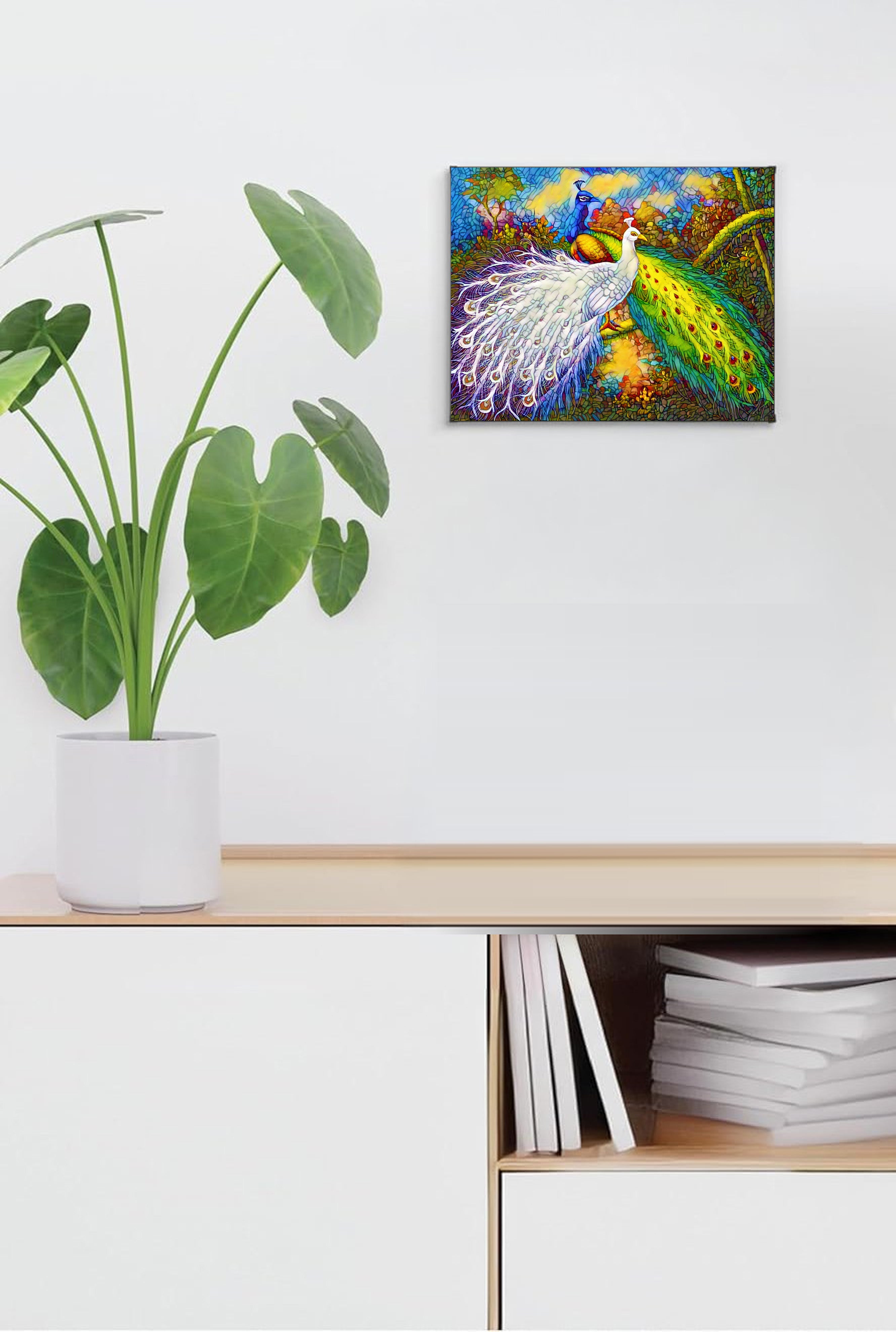 Peacocks Suncatcher | Handmade Stained Glass Style Window Art