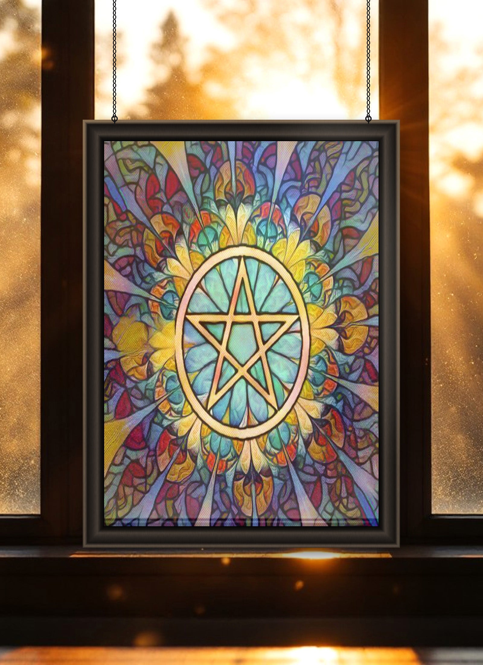 Pentacle Suncatcher | Handmade Stained Glass Style Spiritual Art
