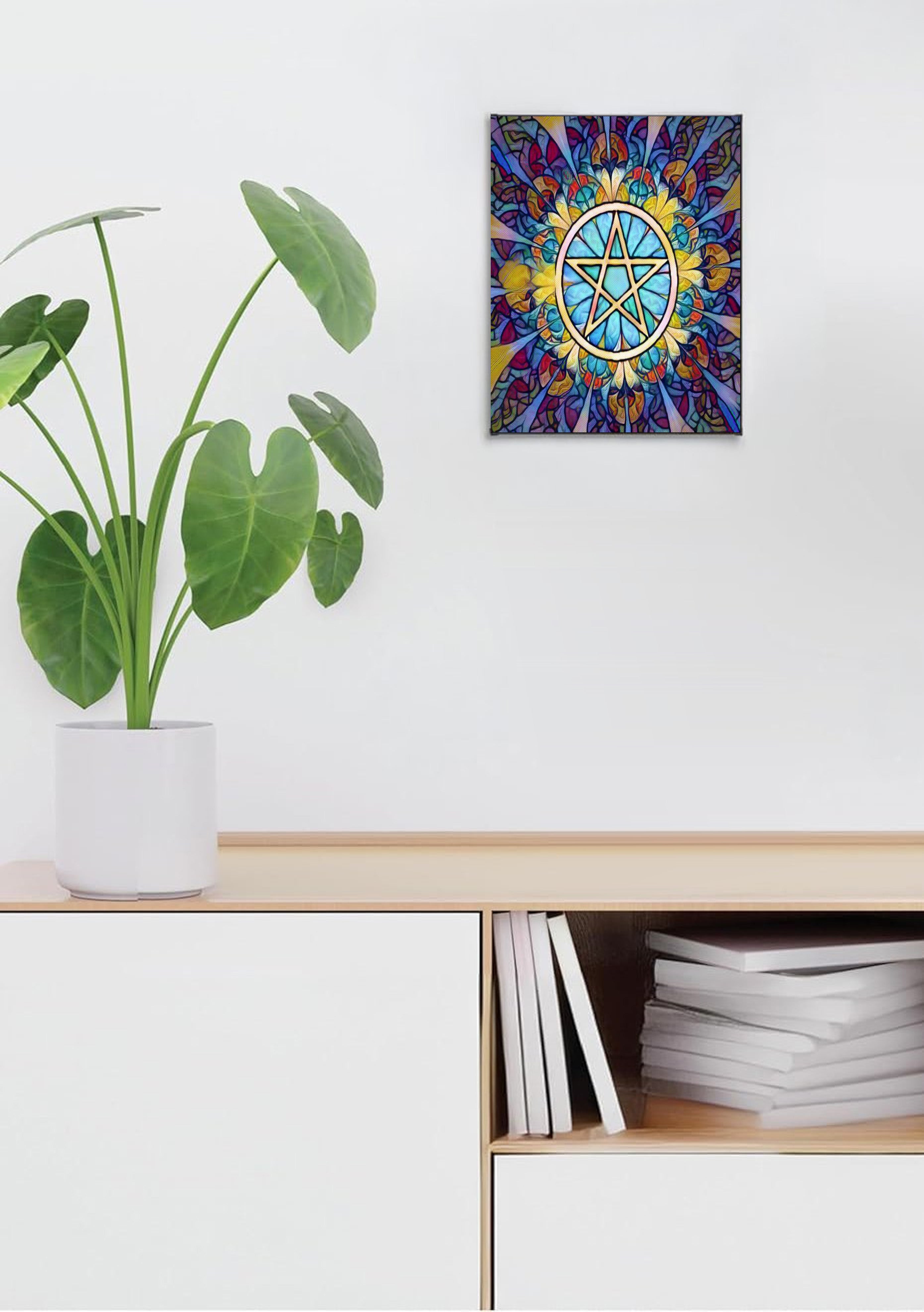 Pentacle Suncatcher | Handmade Stained Glass Style Spiritual Art