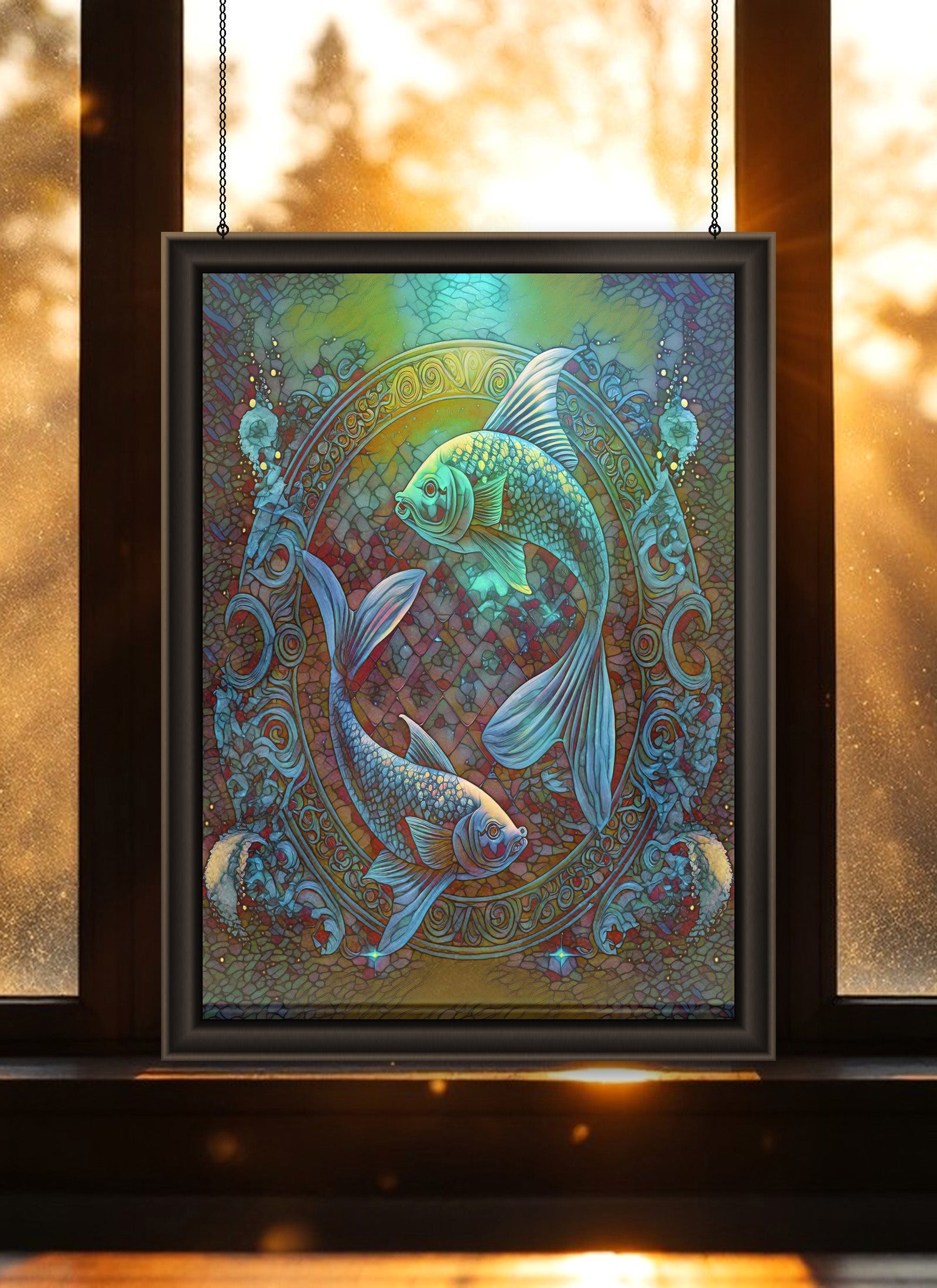 Pisces Zodiac Suncatcher | Handmade Stained Glass Style Astrological Art