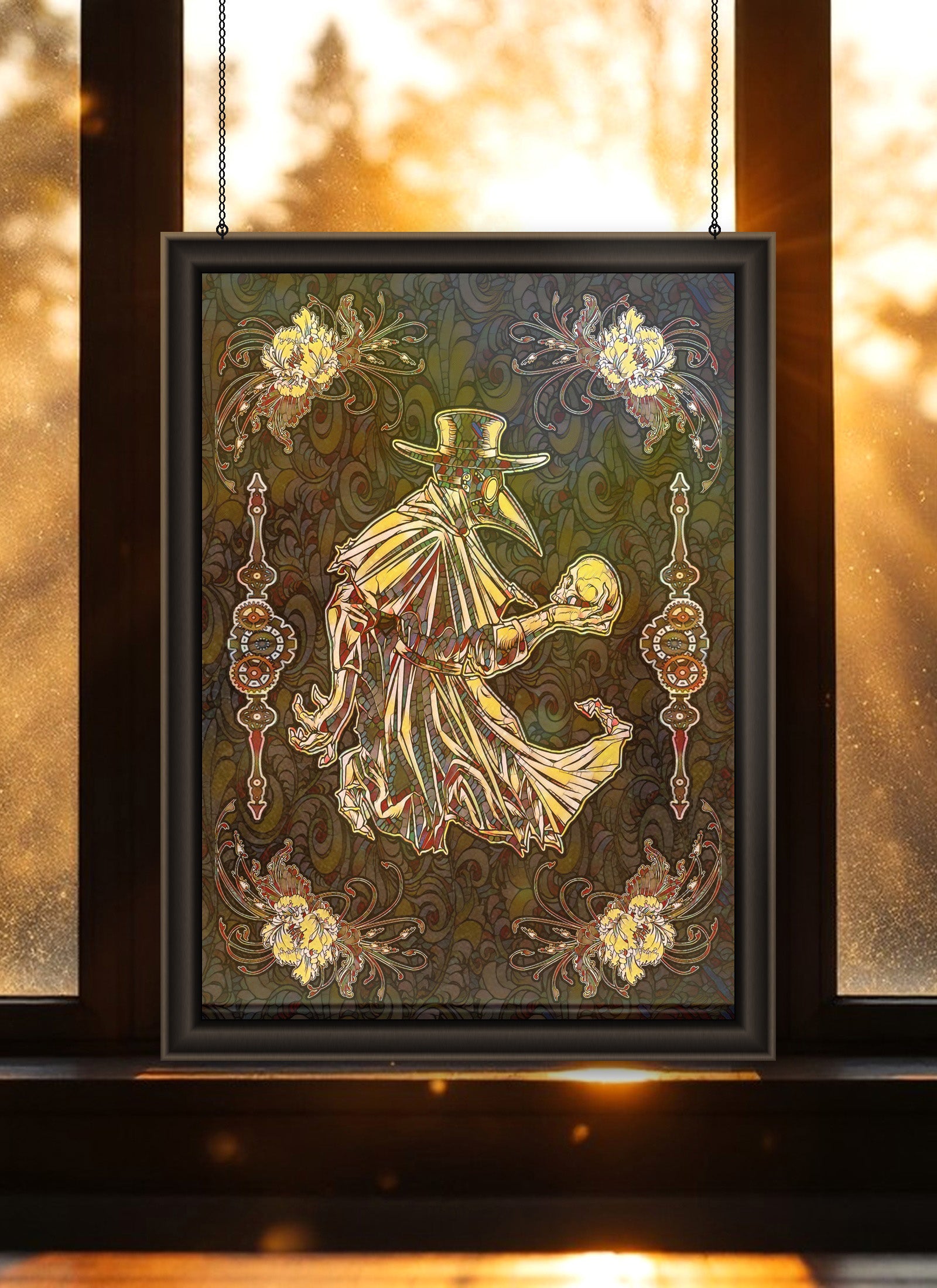 Plague Doctor Suncatcher | Handmade Stained Glass Style Dark Art