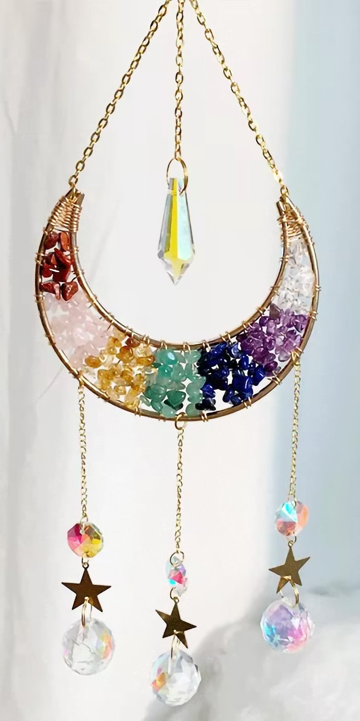 Crystal Moon Suncatcher | Natural Stone