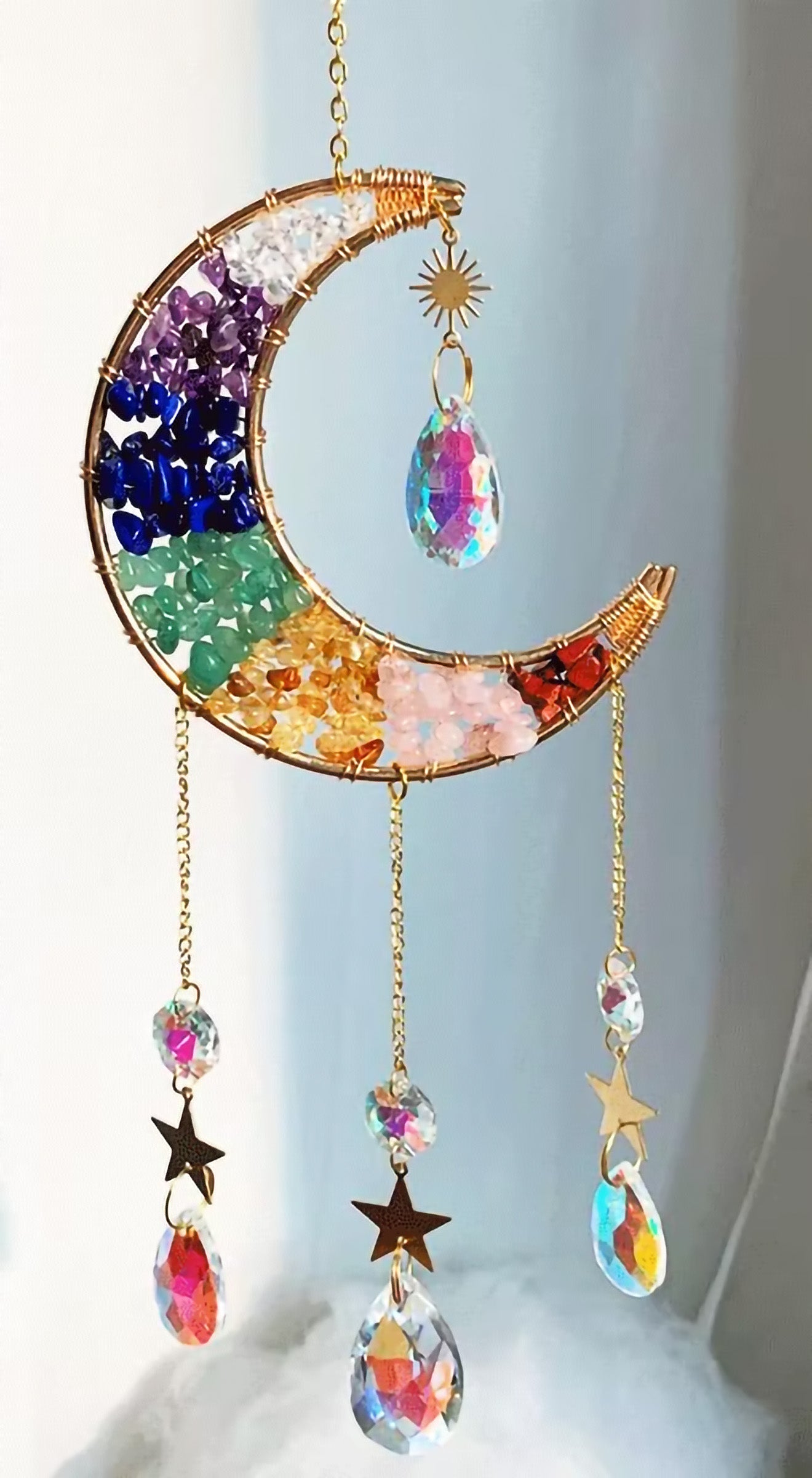 Crystal Moon Suncatcher | Natural Stone