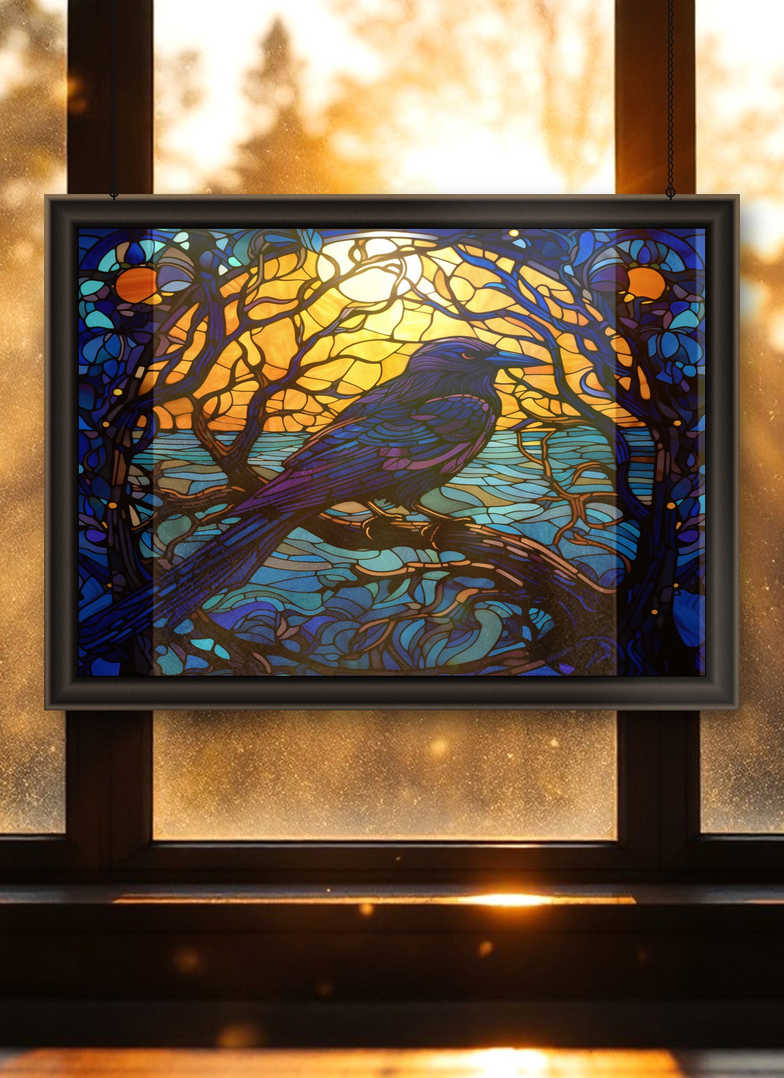 Raven Suncatcher | Handmade Stained Glass Style Gothic Art