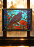 Raven & Roses Suncatcher | Handmade Stained Glass Style Gothic Art