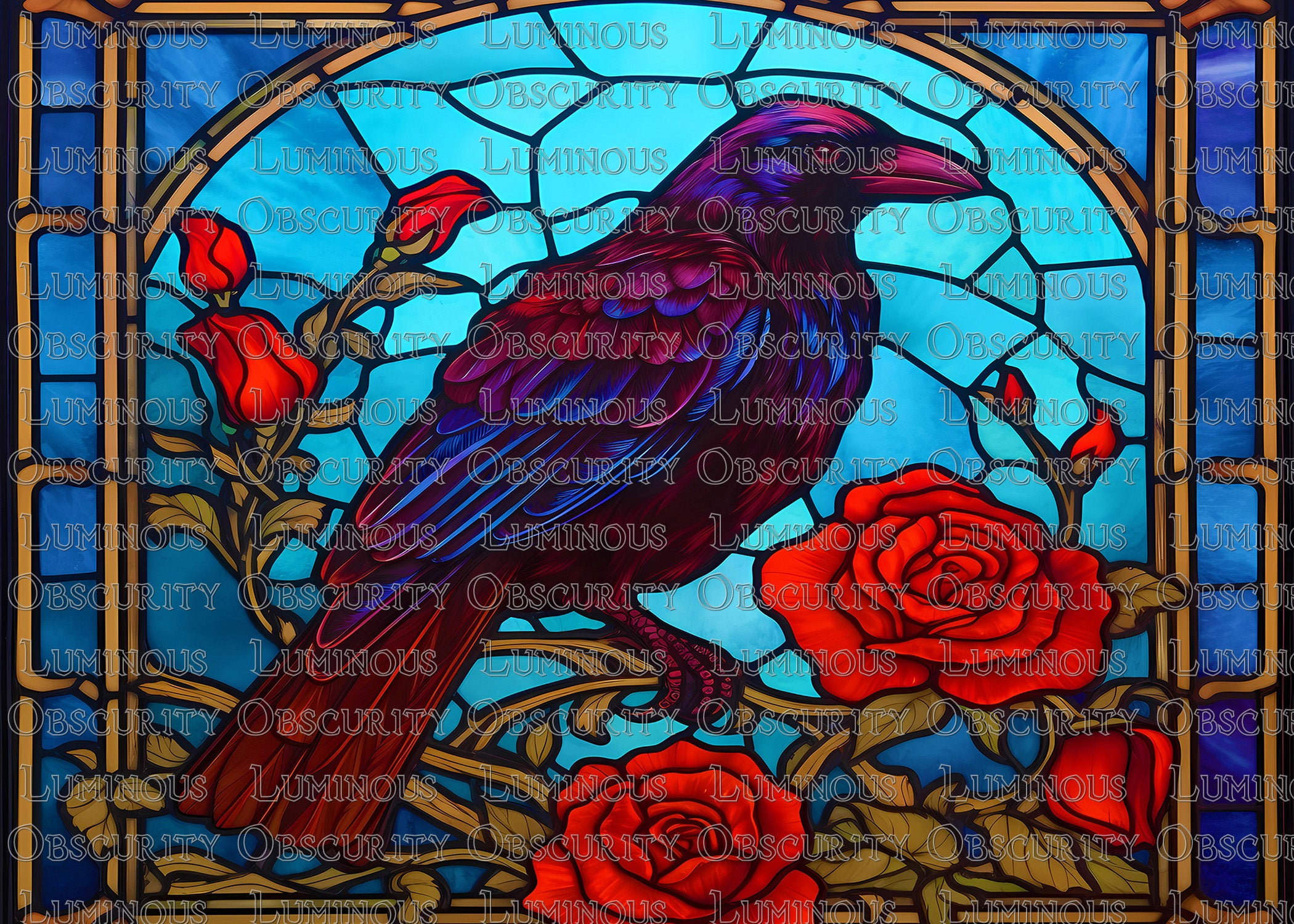 Raven & Roses Suncatcher | Handmade Stained Glass Style Gothic Art