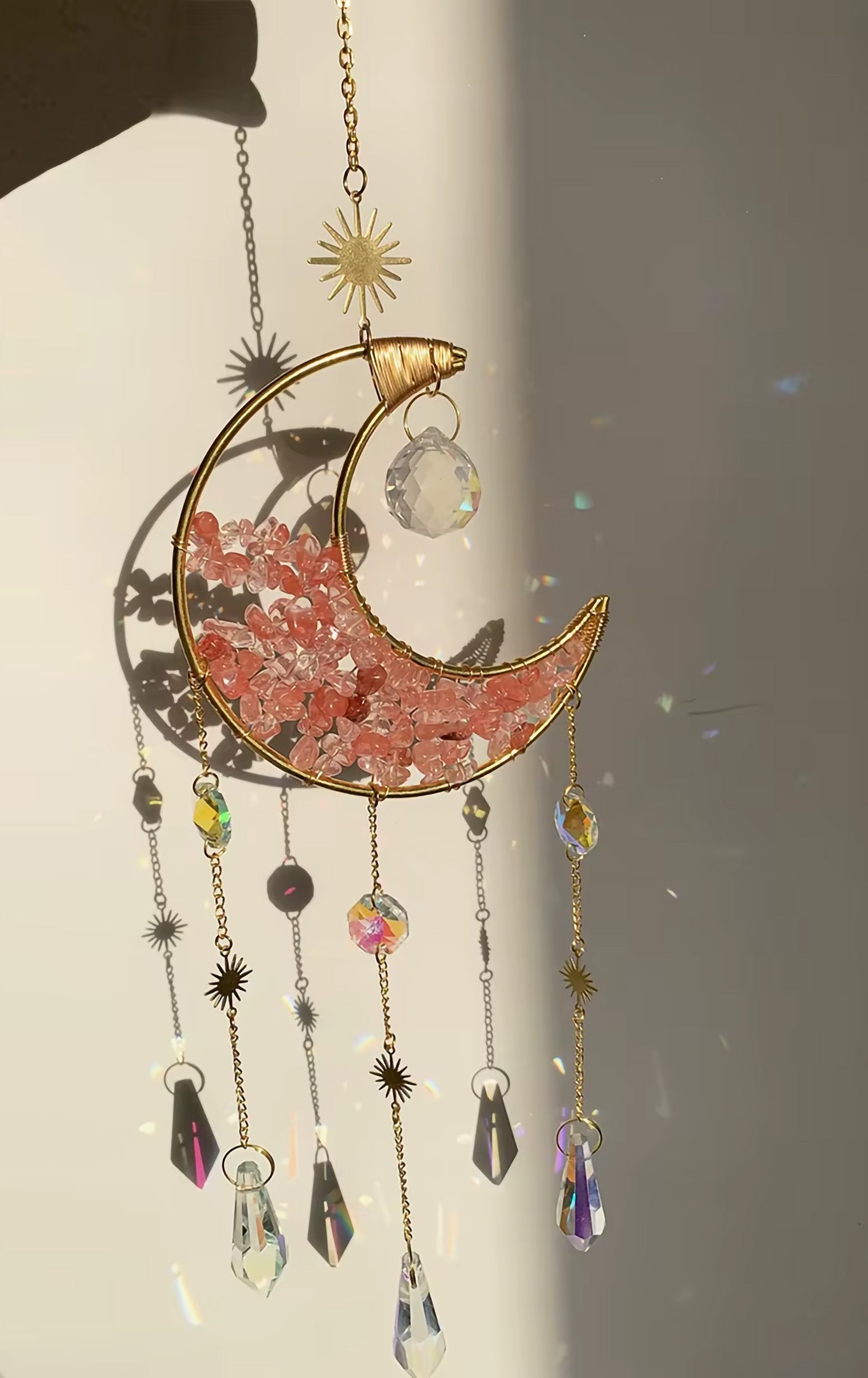 Crystal Moon Suncatcher | Natural Stone