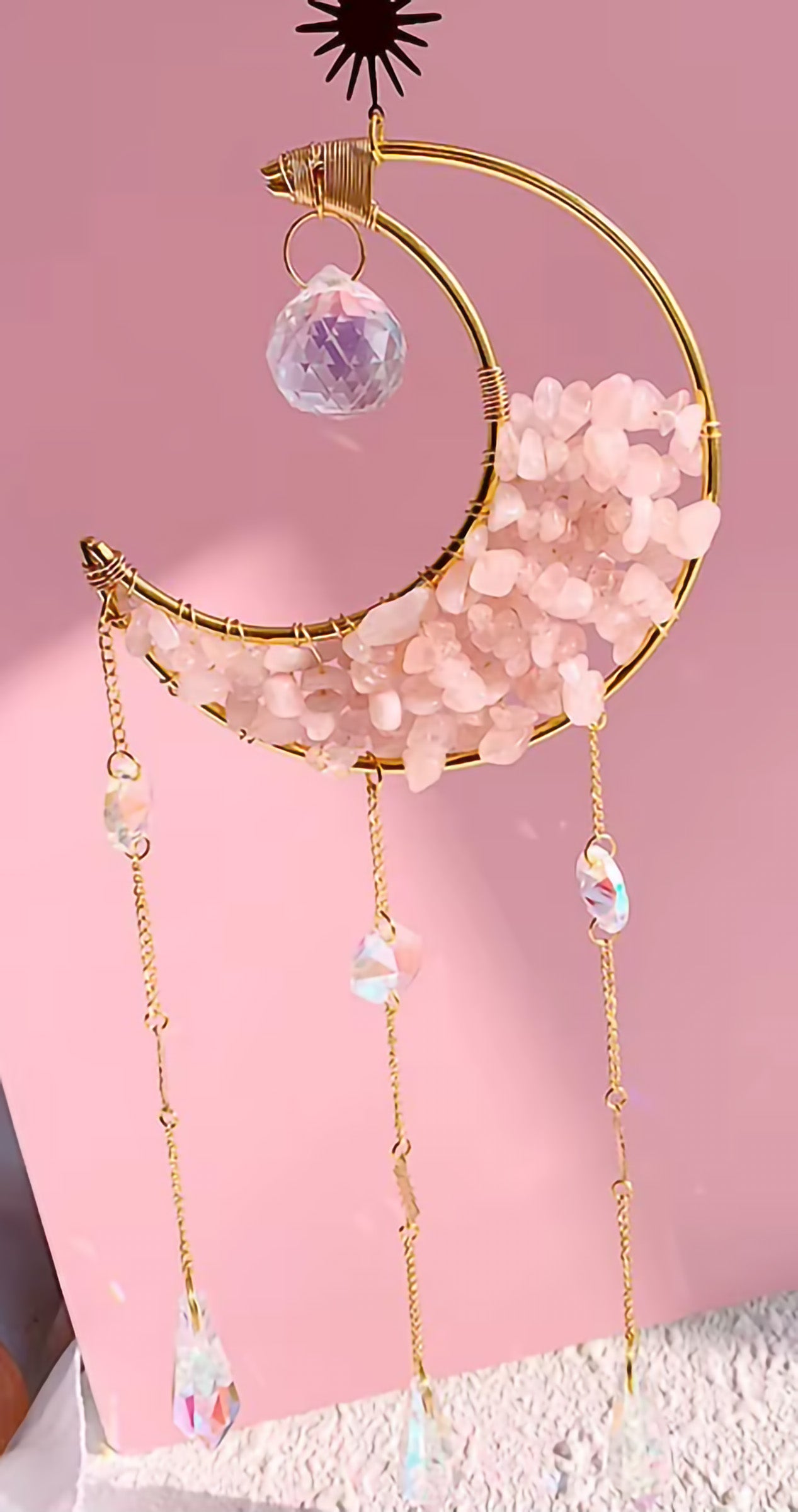 Crystal Moon Suncatcher | Natural Stone