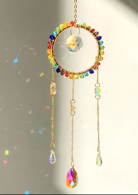 Rainbow Pride Suncatcher | Wire-Wrapped AB Crystal Window Hanging
