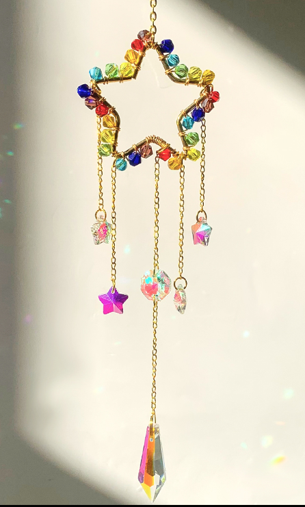 Rainbow Pride Suncatcher | Wire-Wrapped AB Crystal Window Hanging