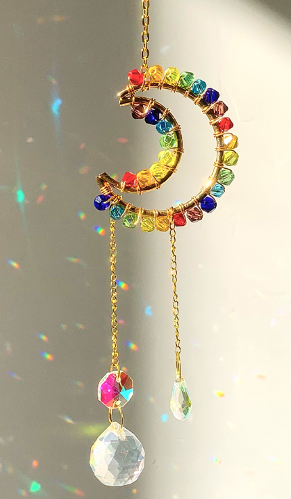 Rainbow Pride Suncatcher | Wire-Wrapped AB Crystal Window Hanging