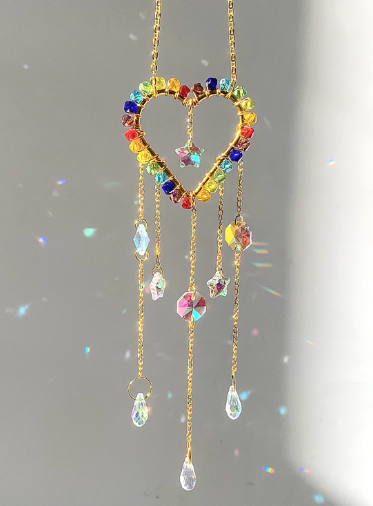 Rainbow Pride Suncatcher | Wire-Wrapped AB Crystal Window Hanging