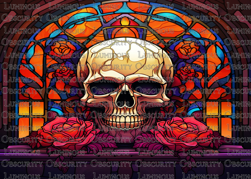 Skull & Roses Suncatcher | Handmade Stained Glass Style Gothic Art