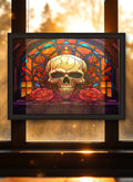 Skull & Roses Suncatcher | Handmade Stained Glass Style Gothic Art
