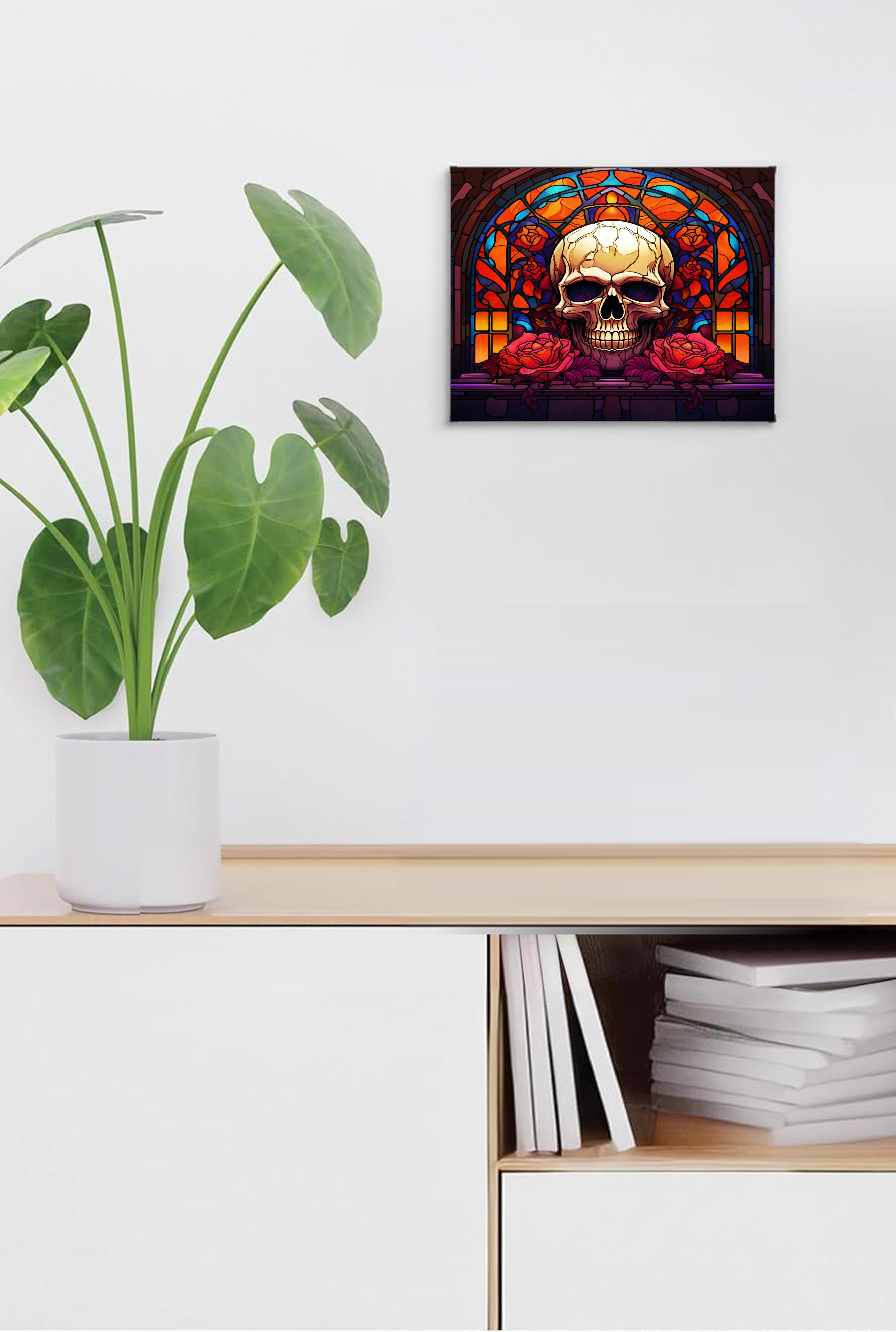 Skull & Roses Suncatcher | Handmade Stained Glass Style Gothic Art