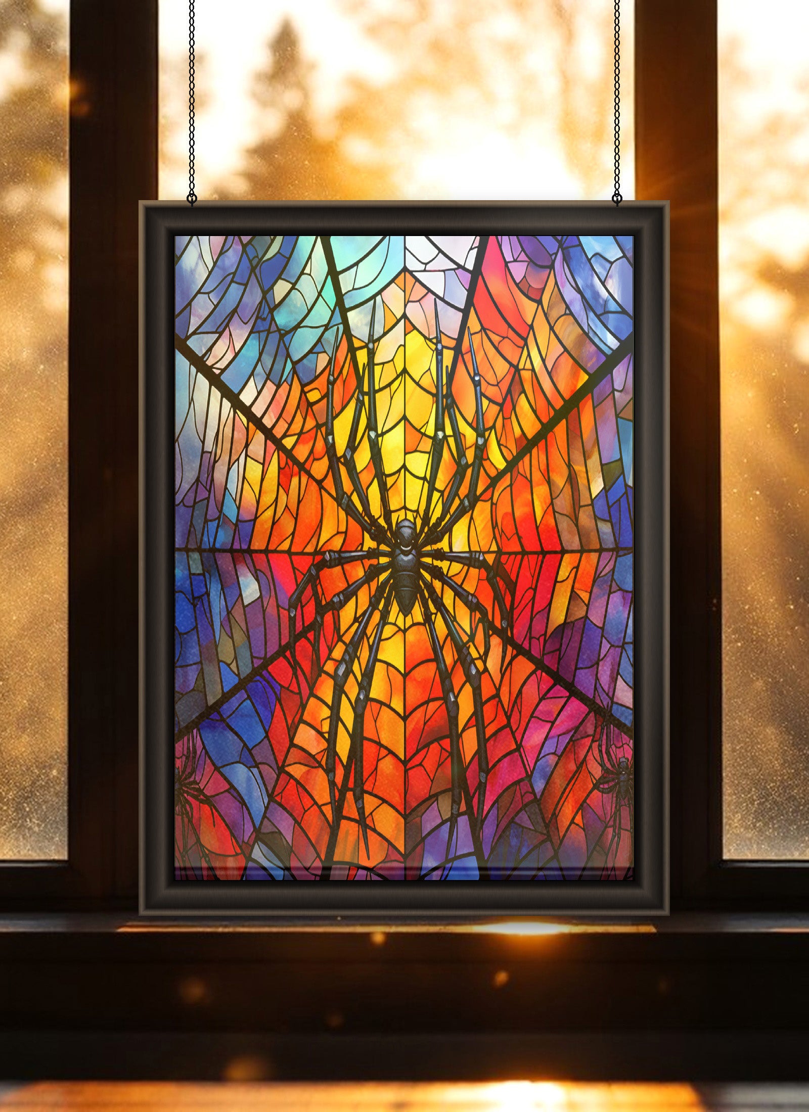 Spider Suncatcher | Handmade Stained Glass Style Gothic Art