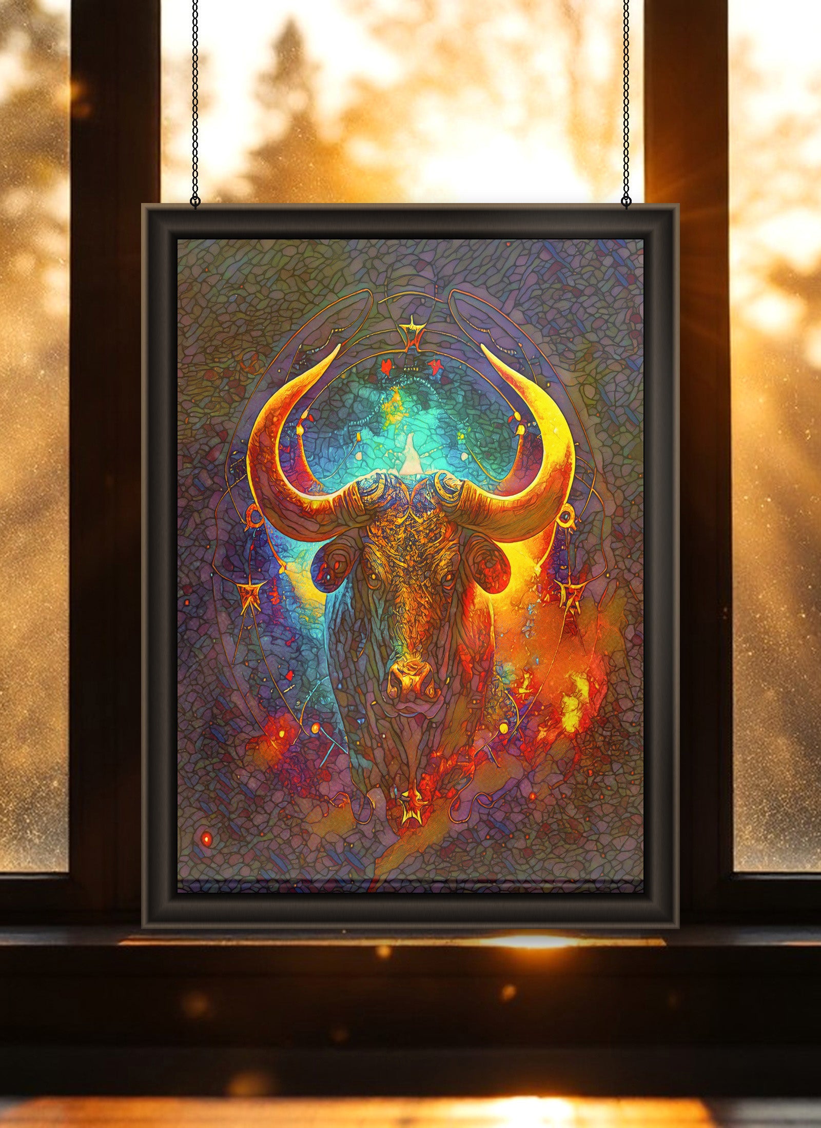 Taurus Zodiac Suncatcher | Handmade Stained Glass Style Astrological Art