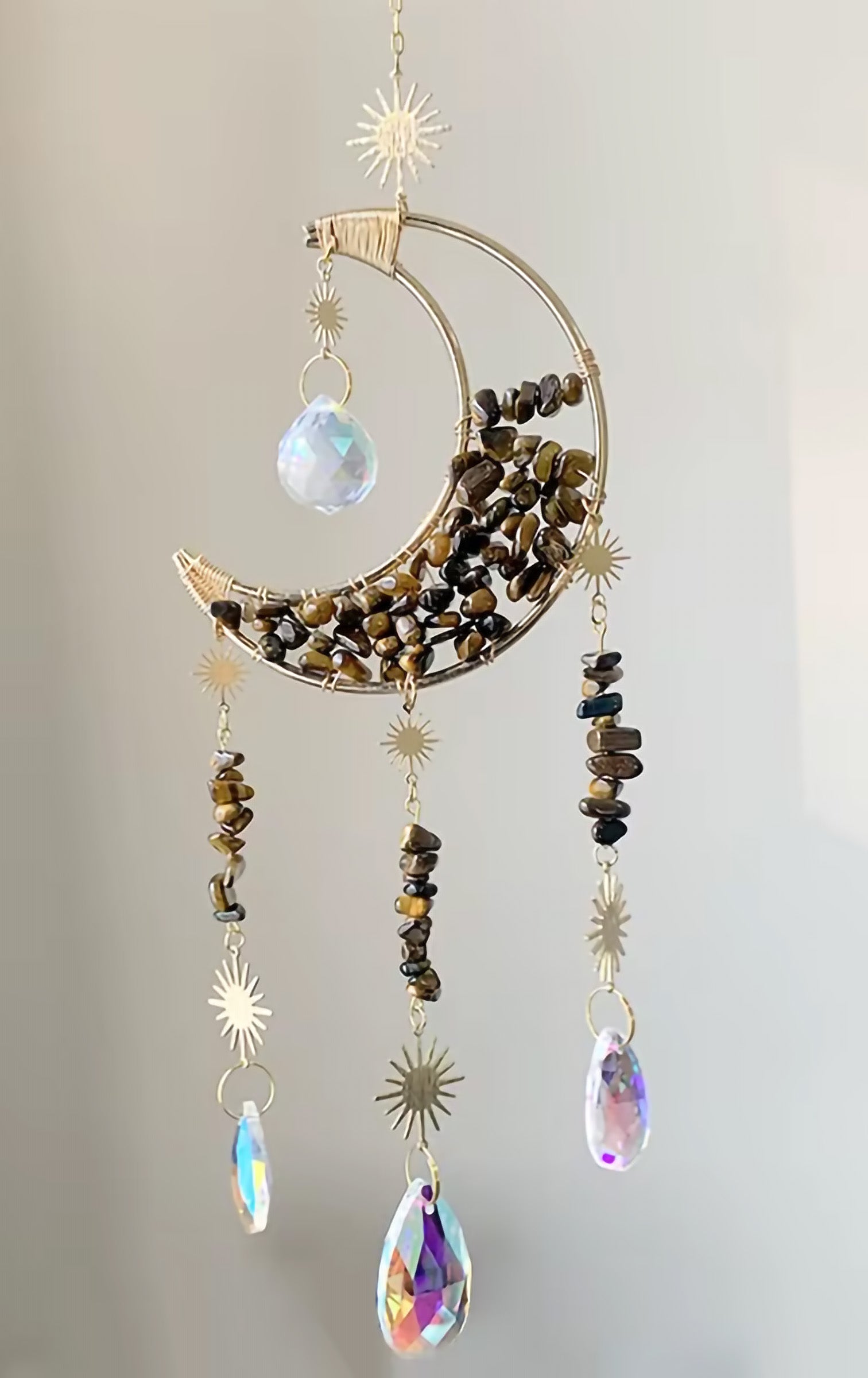 Crystal Moon Suncatcher | Natural Stone