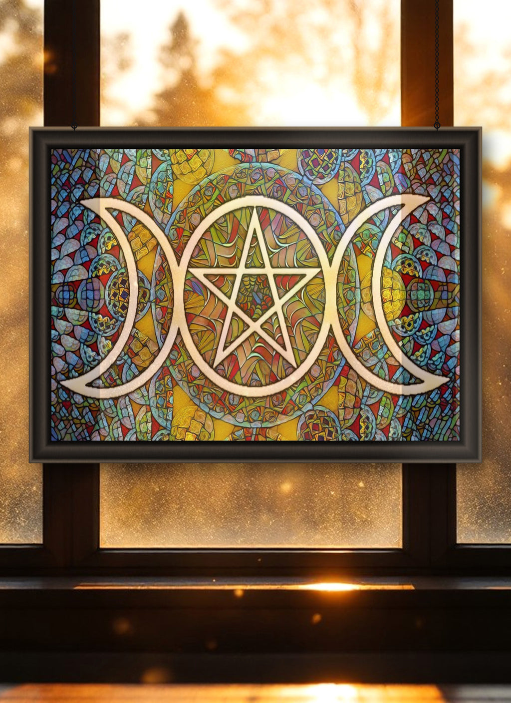 Triple Moon Suncatcher | Handmade Stained Glass Style Spiritual Art