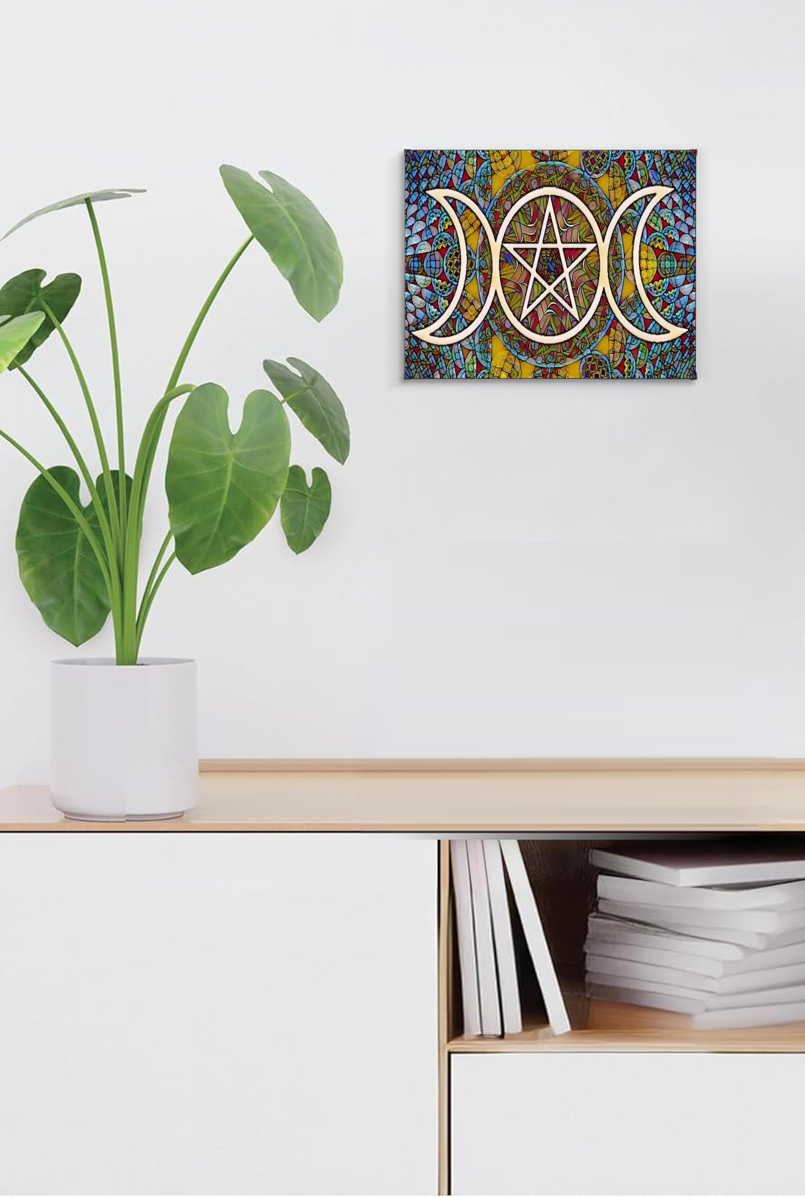 Triple Moon Suncatcher | Handmade Stained Glass Style Spiritual Art