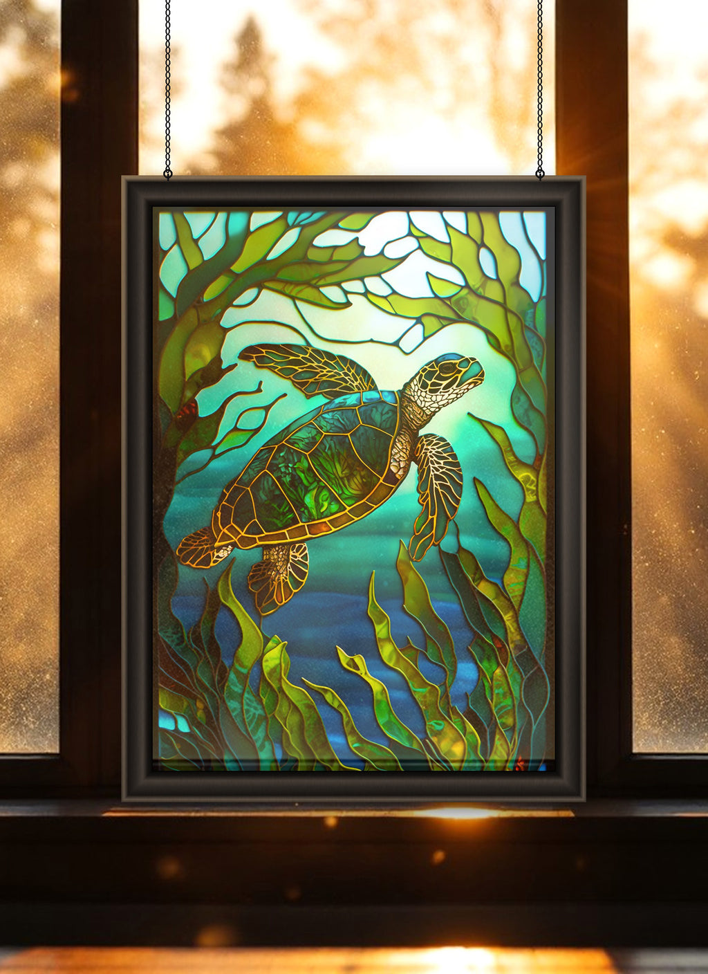 Turtle Suncatcher | Handmade Stained Glass Style Window Art