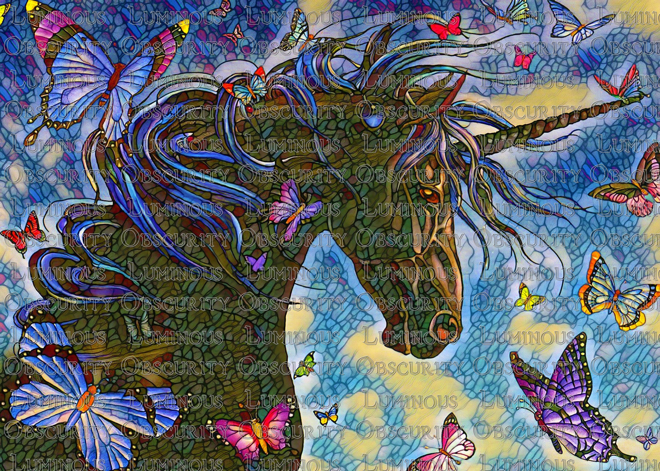 Black Unicorn Suncatcher | Handmade Stained Glass Style Fantasy Art
