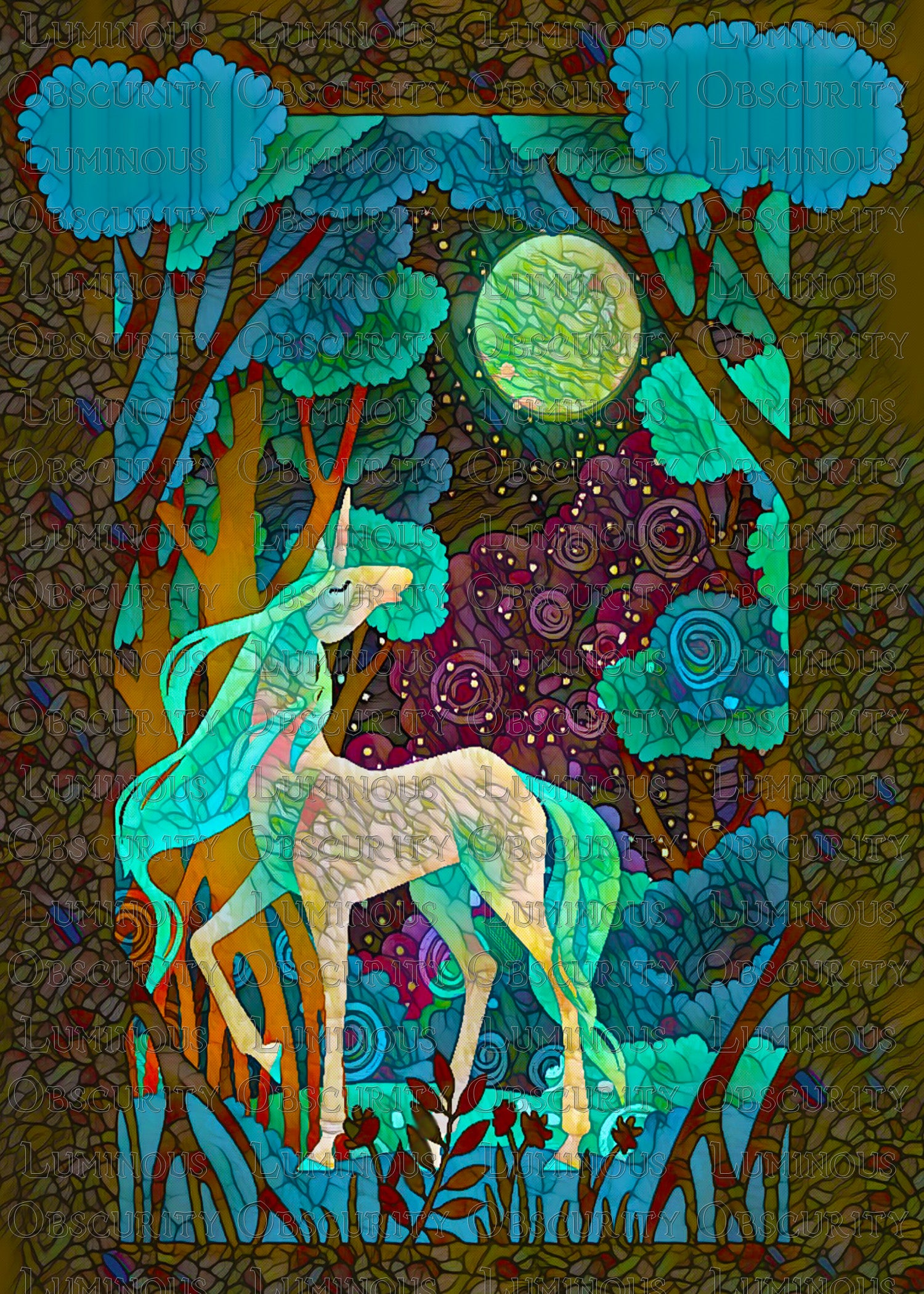 Last Unicorn Enchanted Forest Suncatcher | Handmade Stained Glass Style Fantasy Art
