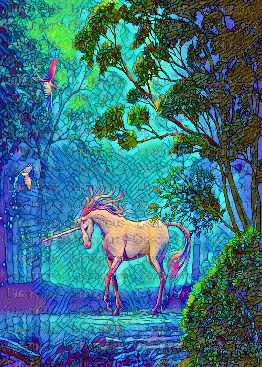 White Unicorn Suncatcher | Handmade Stained Glass Style Fantasy Art