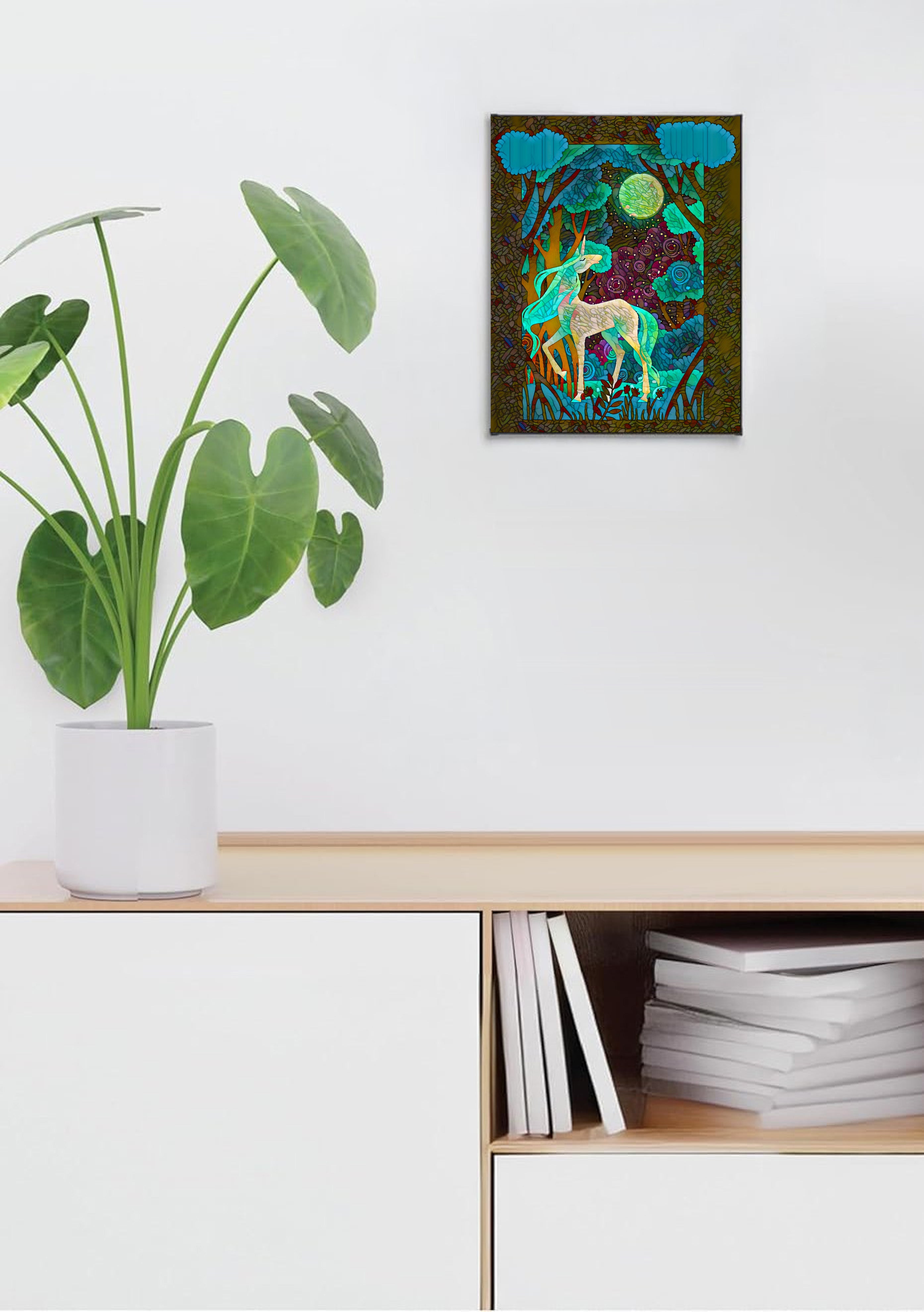 Last Unicorn Enchanted Forest Suncatcher | Handmade Stained Glass Style Fantasy Art