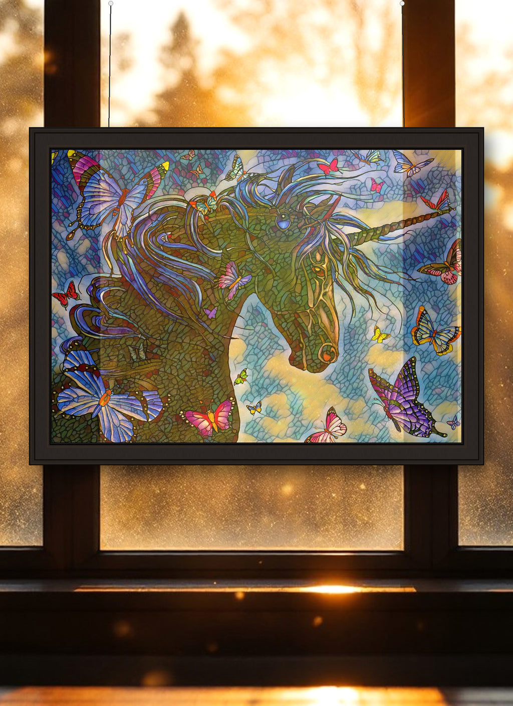 Black Unicorn Suncatcher | Handmade Stained Glass Style Fantasy Art