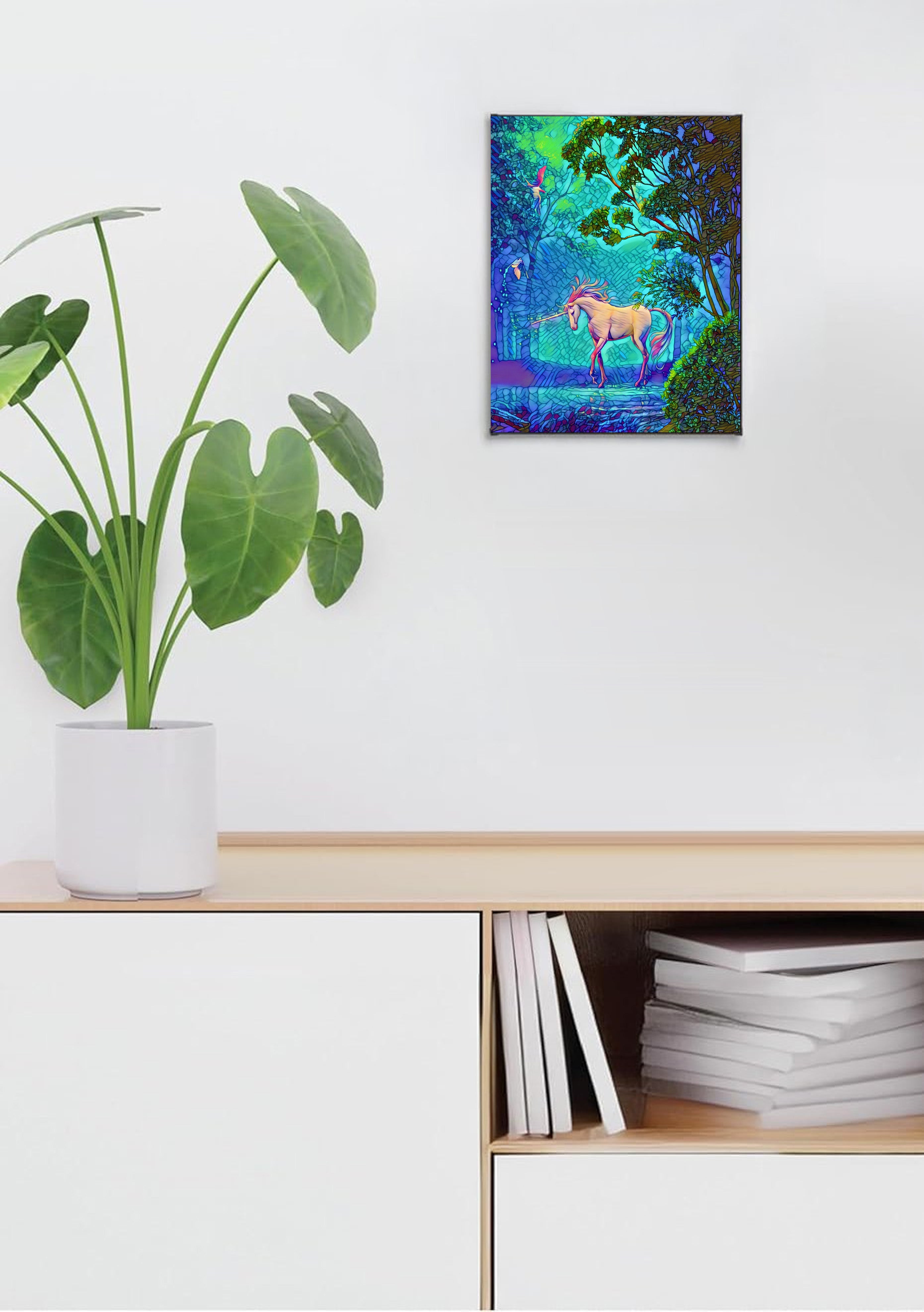 White Unicorn Suncatcher | Handmade Stained Glass Style Fantasy Art