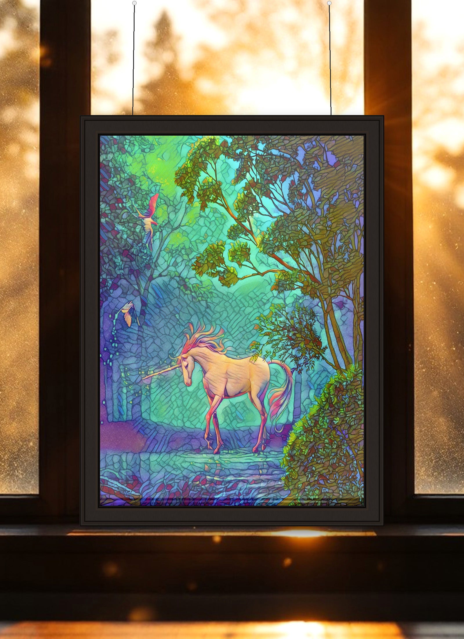White Unicorn Suncatcher | Handmade Stained Glass Style Fantasy Art