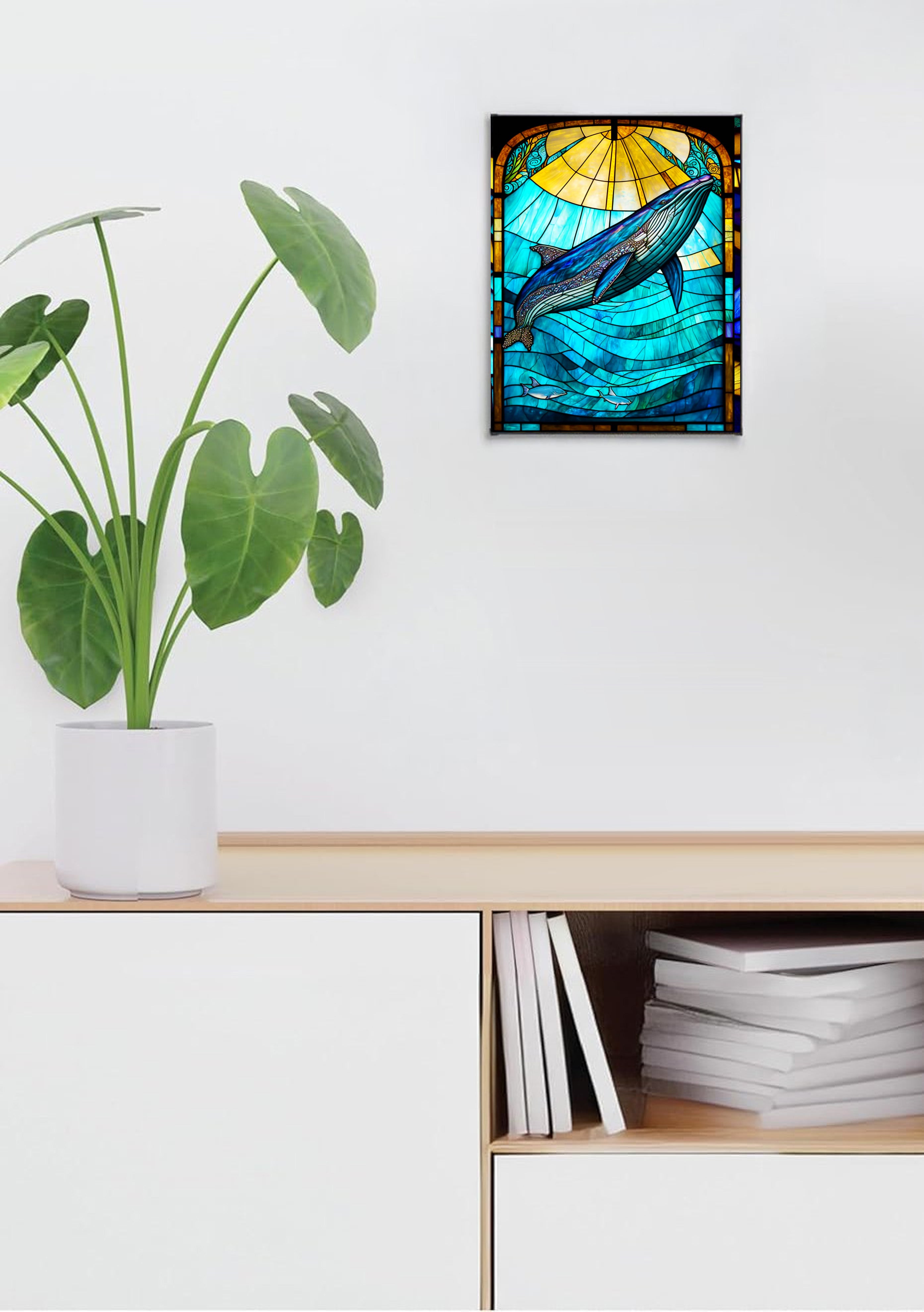 Whale Suncatcher | Handmade Stained Glass Style Ocean Art