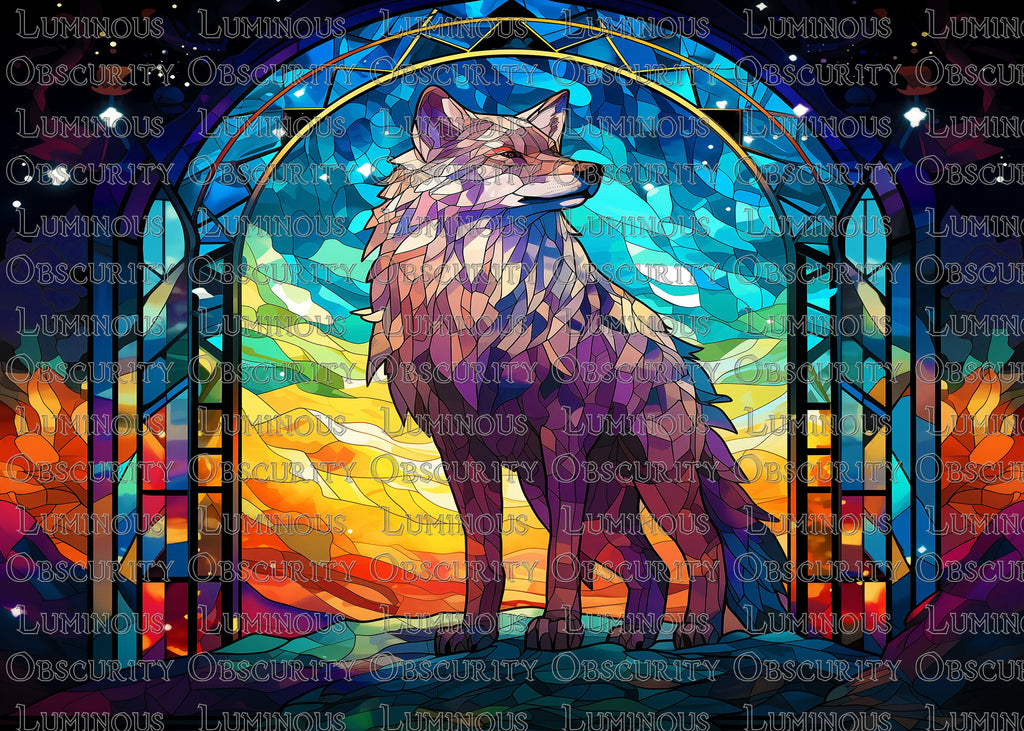 White Wolf Suncatcher | Handmade Stained Glass Style Fantasy Art