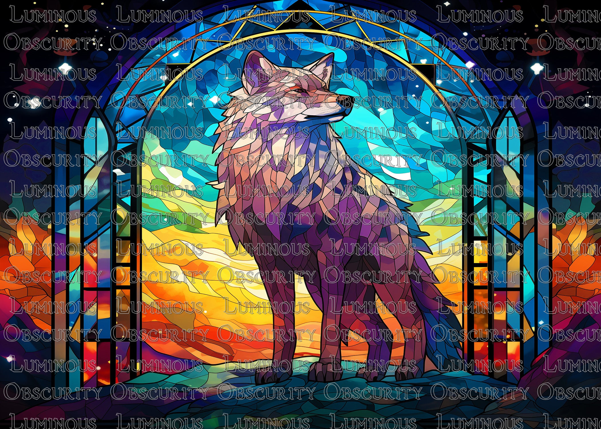 White Wolf Suncatcher | Handmade Stained Glass Style Fantasy Art