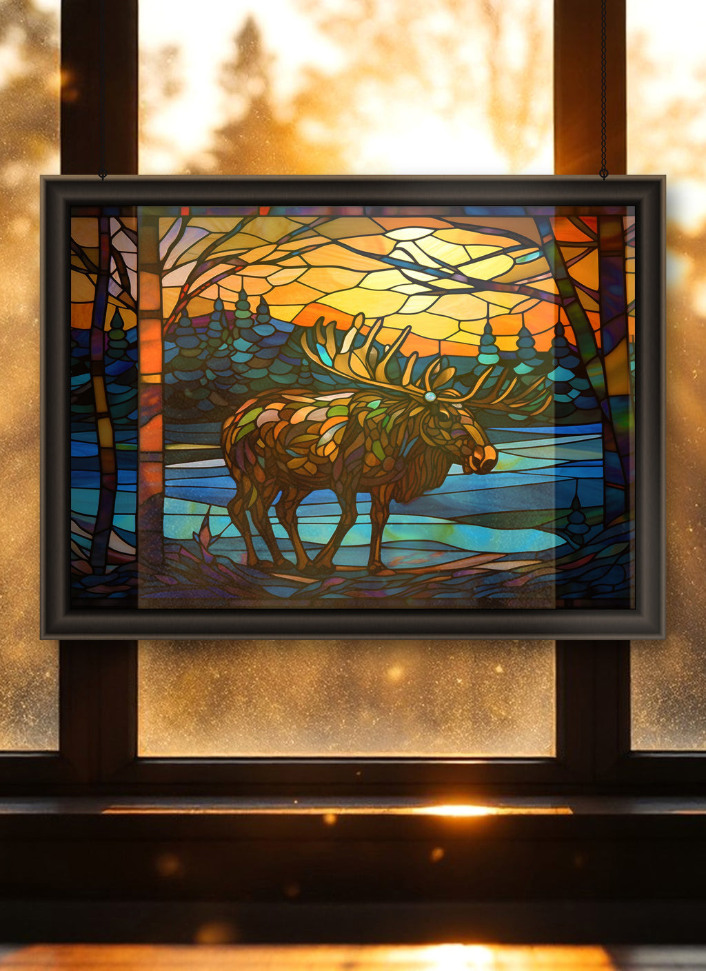 Winter Moose Suncatcher | Handmade Stained Glass Style Window Art