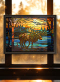 Winter Moose Suncatcher | Handmade Stained Glass Style Window Art