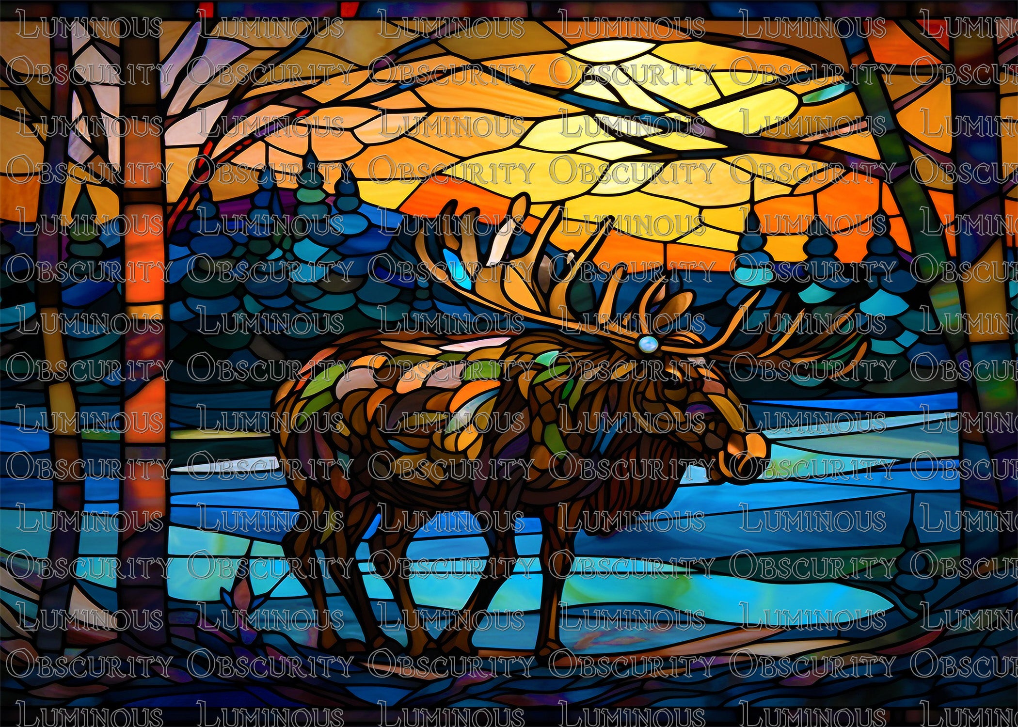 Winter Moose Suncatcher | Handmade Stained Glass Style Window Art