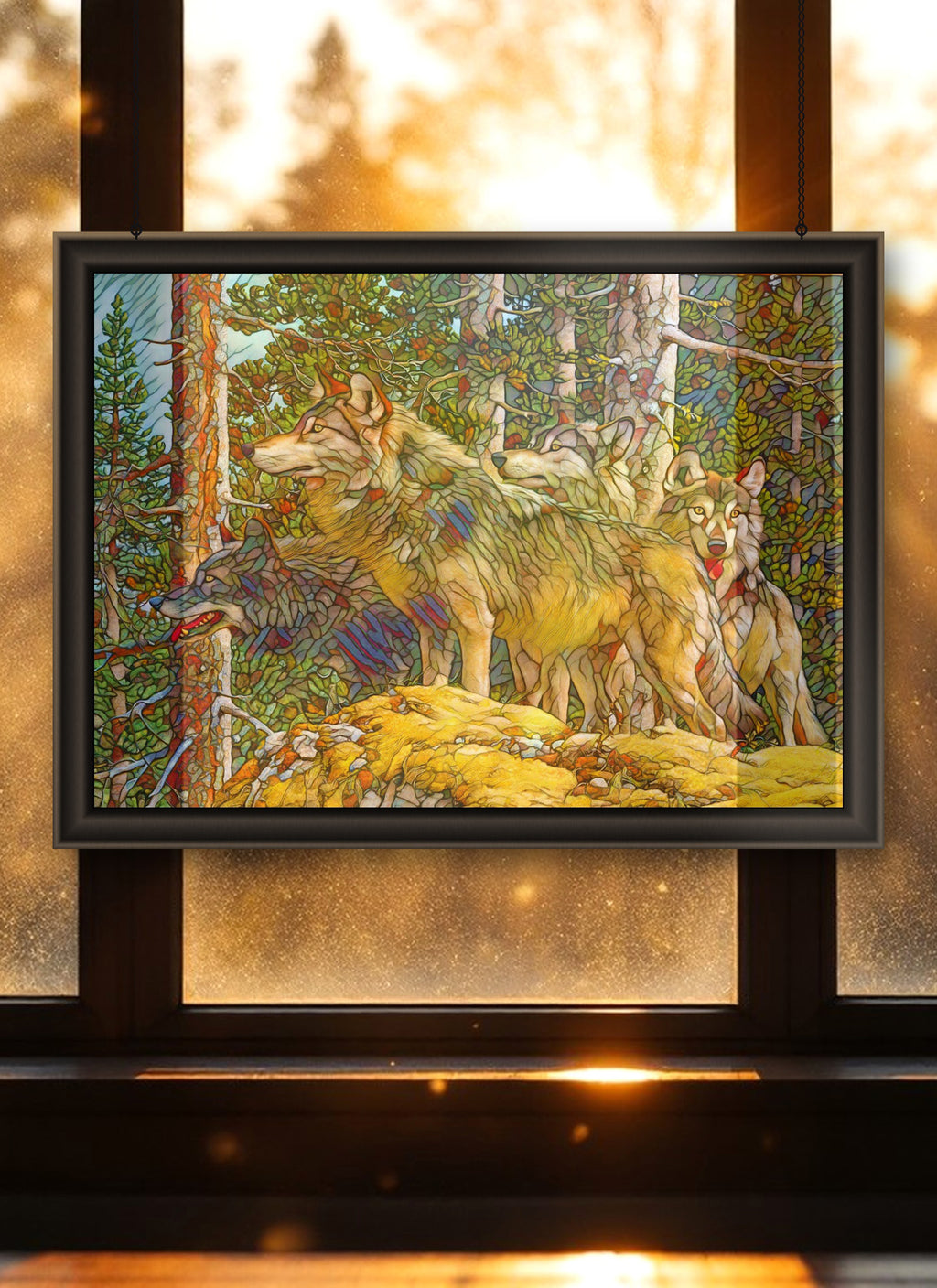 Wolf Pack Suncatcher | Handmade Stained Glass Style Fantasy Art