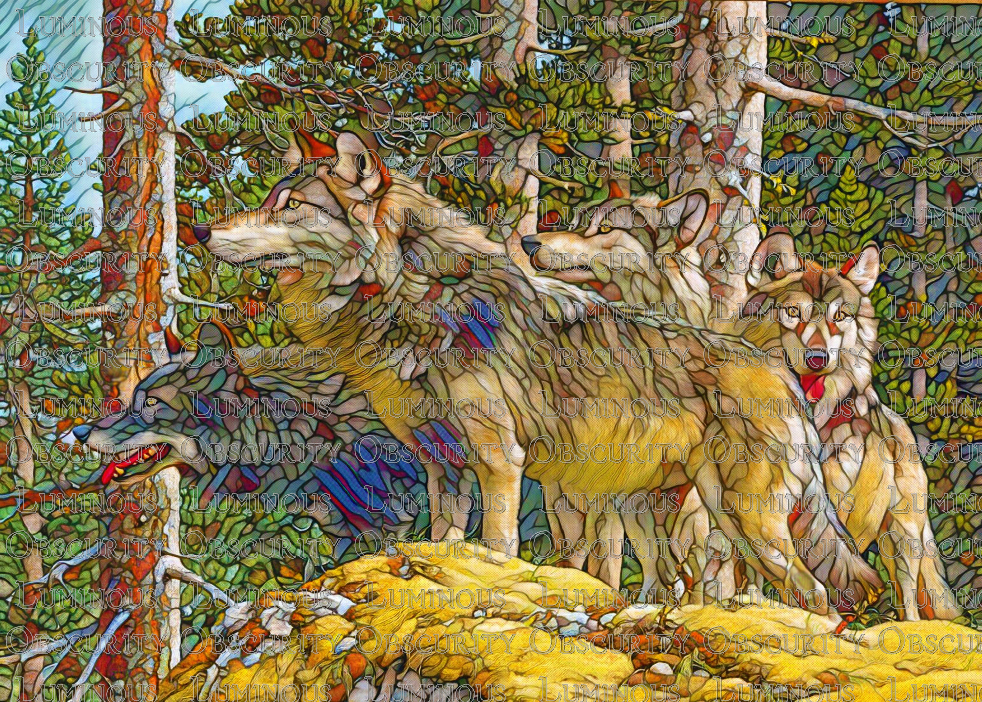 Wolf Pack Suncatcher | Handmade Stained Glass Style Fantasy Art