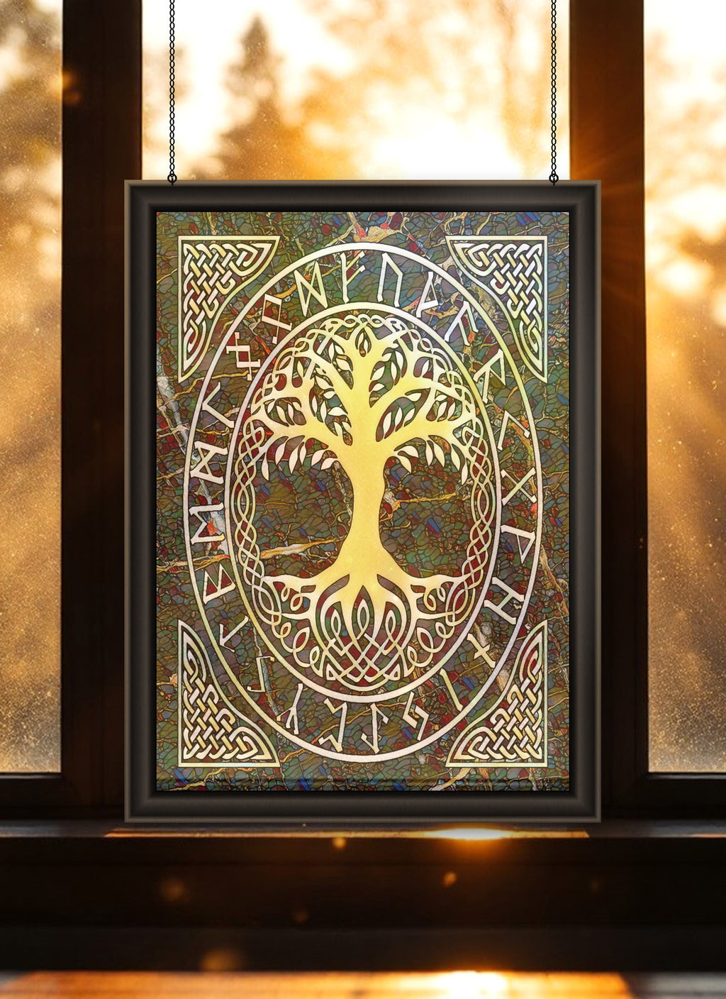 Yggdrasil Suncatcher | Handmade Stained Glass Style Norse Art