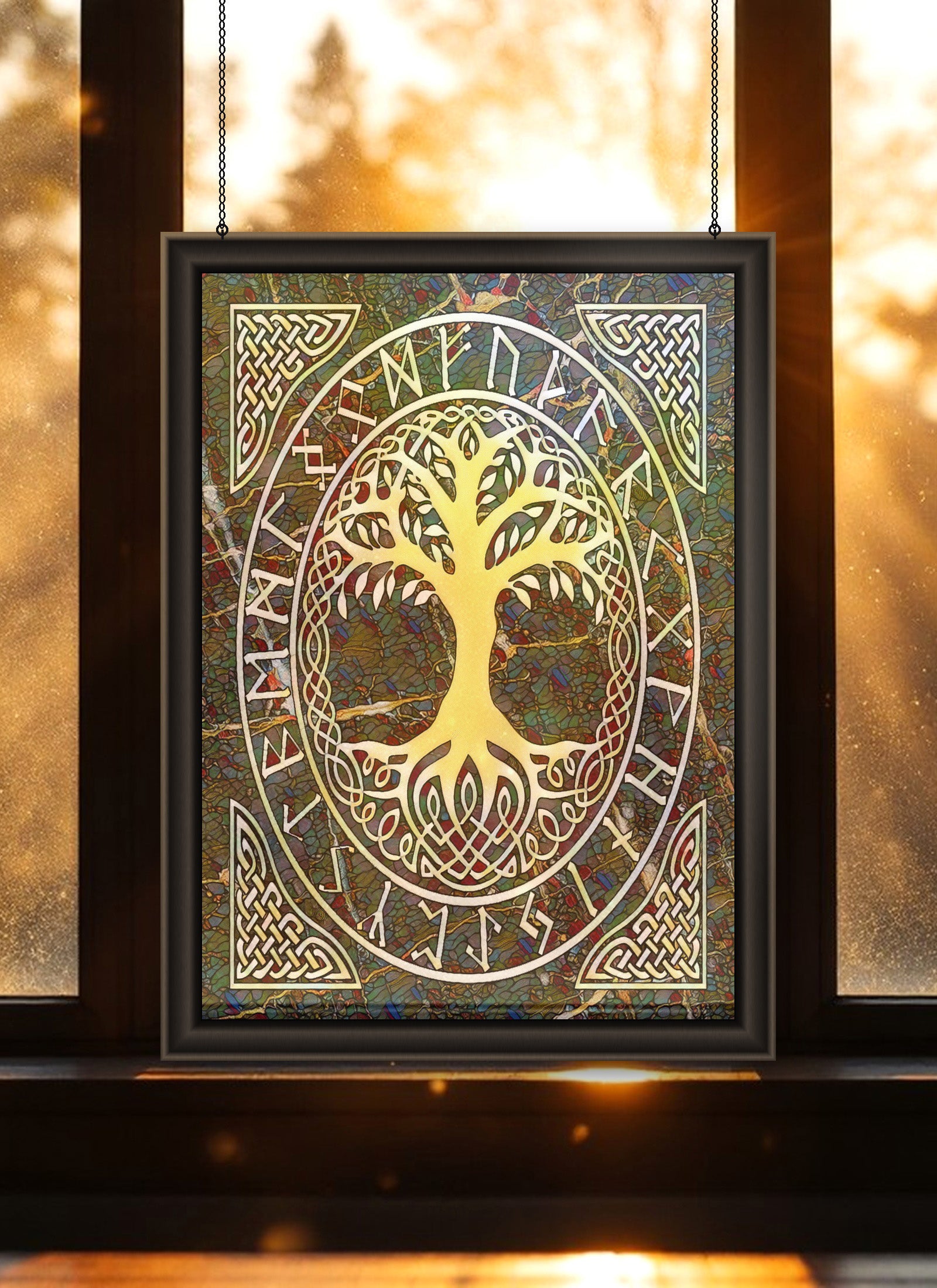Yggdrasil Suncatcher | Handmade Stained Glass Style Norse Art