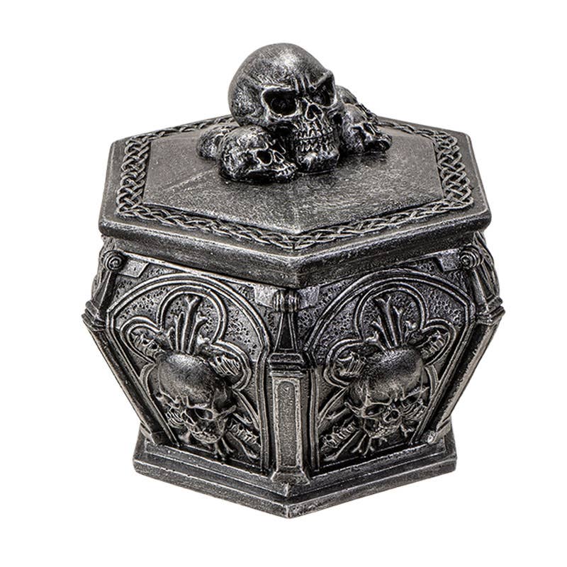 Skull Ossuary Box | Gothic Cold Cast Resin Decor | Trinket & Storage Box