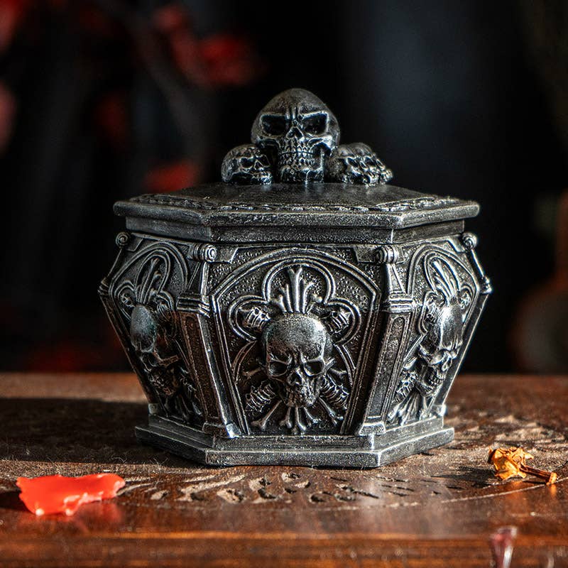 Skull Ossuary Box | Gothic Cold Cast Resin Decor | Trinket & Storage Box