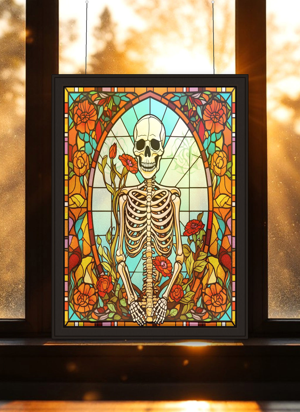 Skeleton Suncatcher | Handmade Stained Glass Style Gothic Art