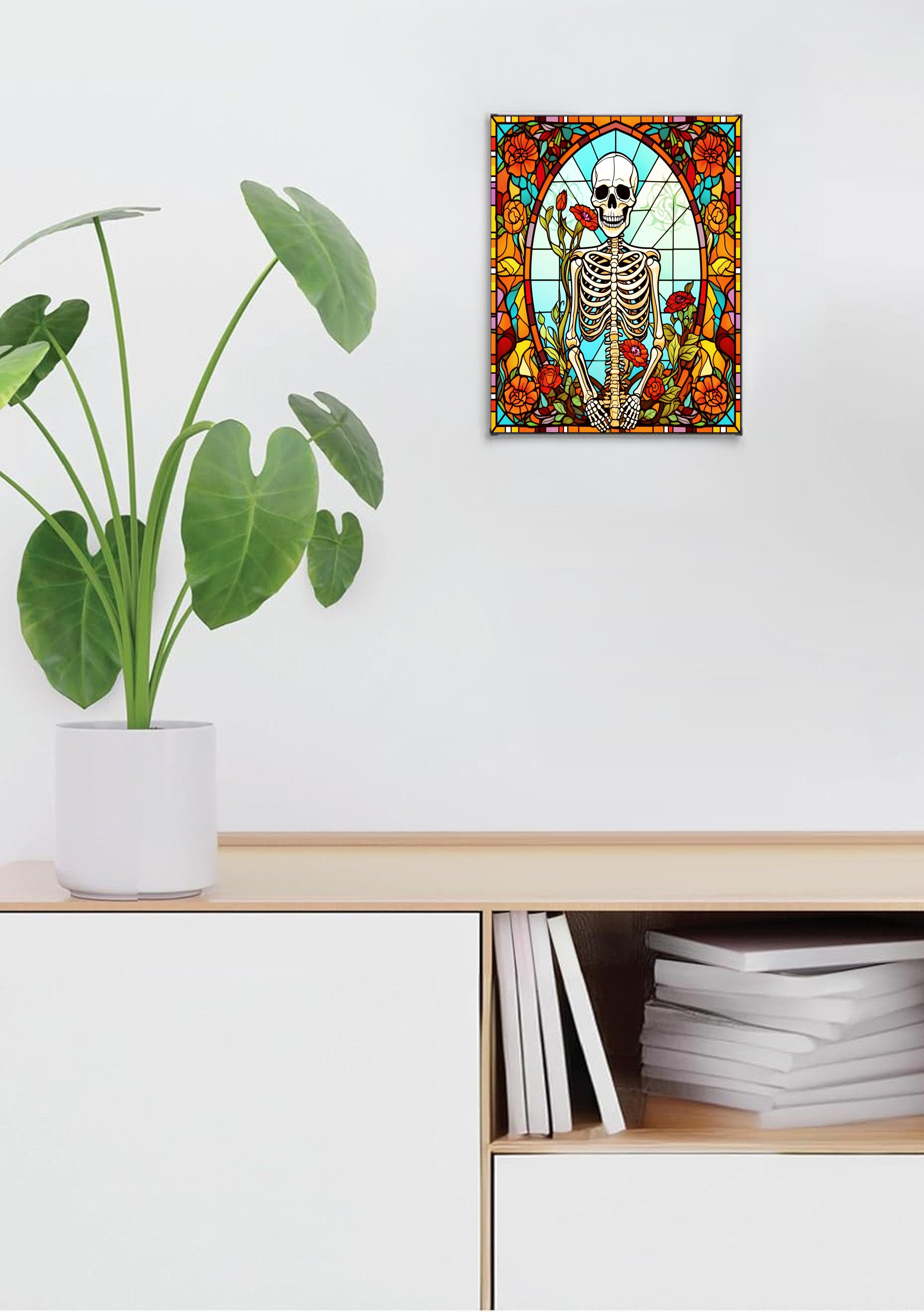 Skeleton Suncatcher | Handmade Stained Glass Style Gothic Art