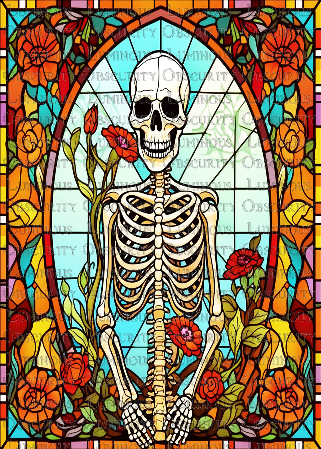 Skeleton Suncatcher | Handmade Stained Glass Style Gothic Art